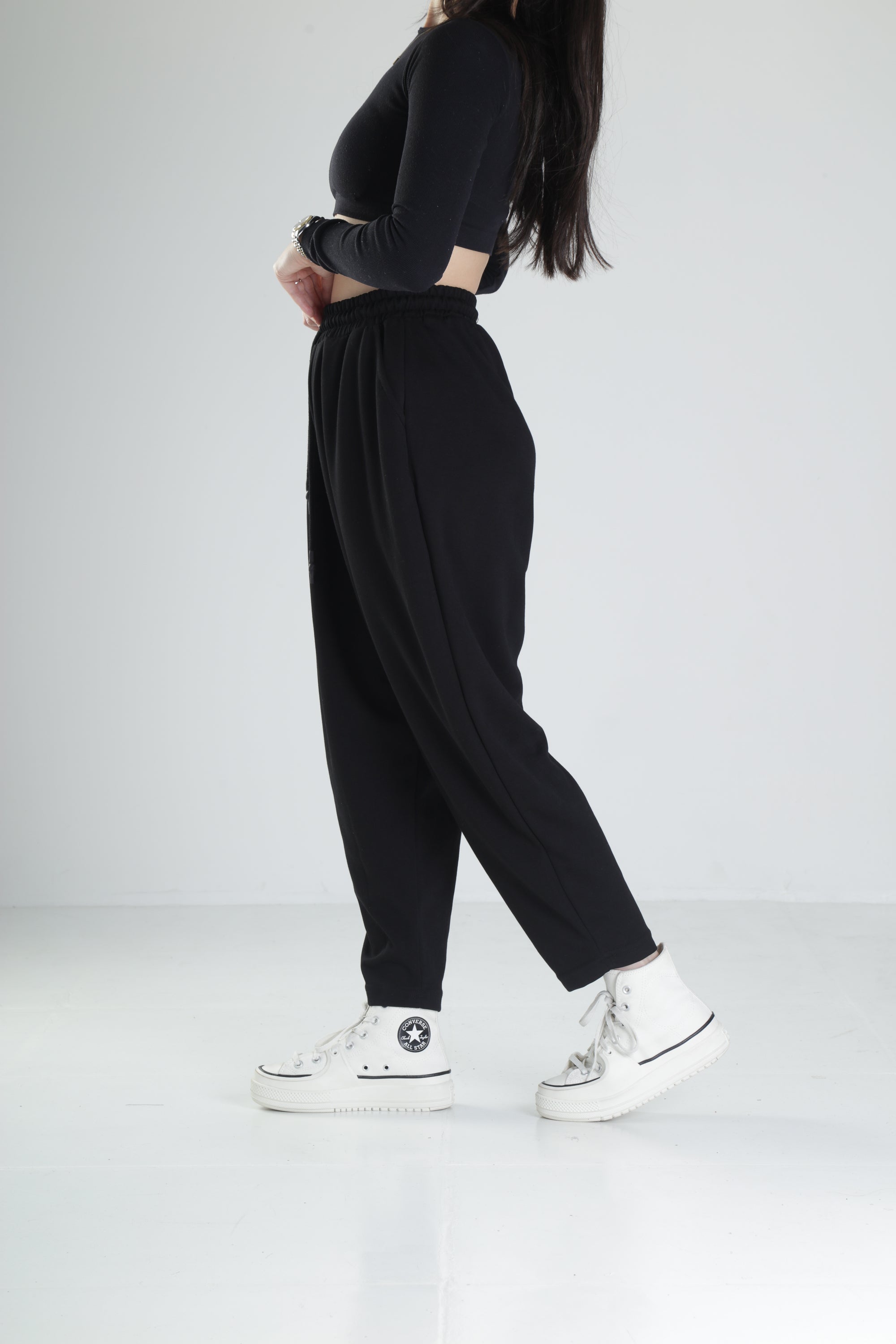Pileli Siyah Jogger Pantolon COC2094