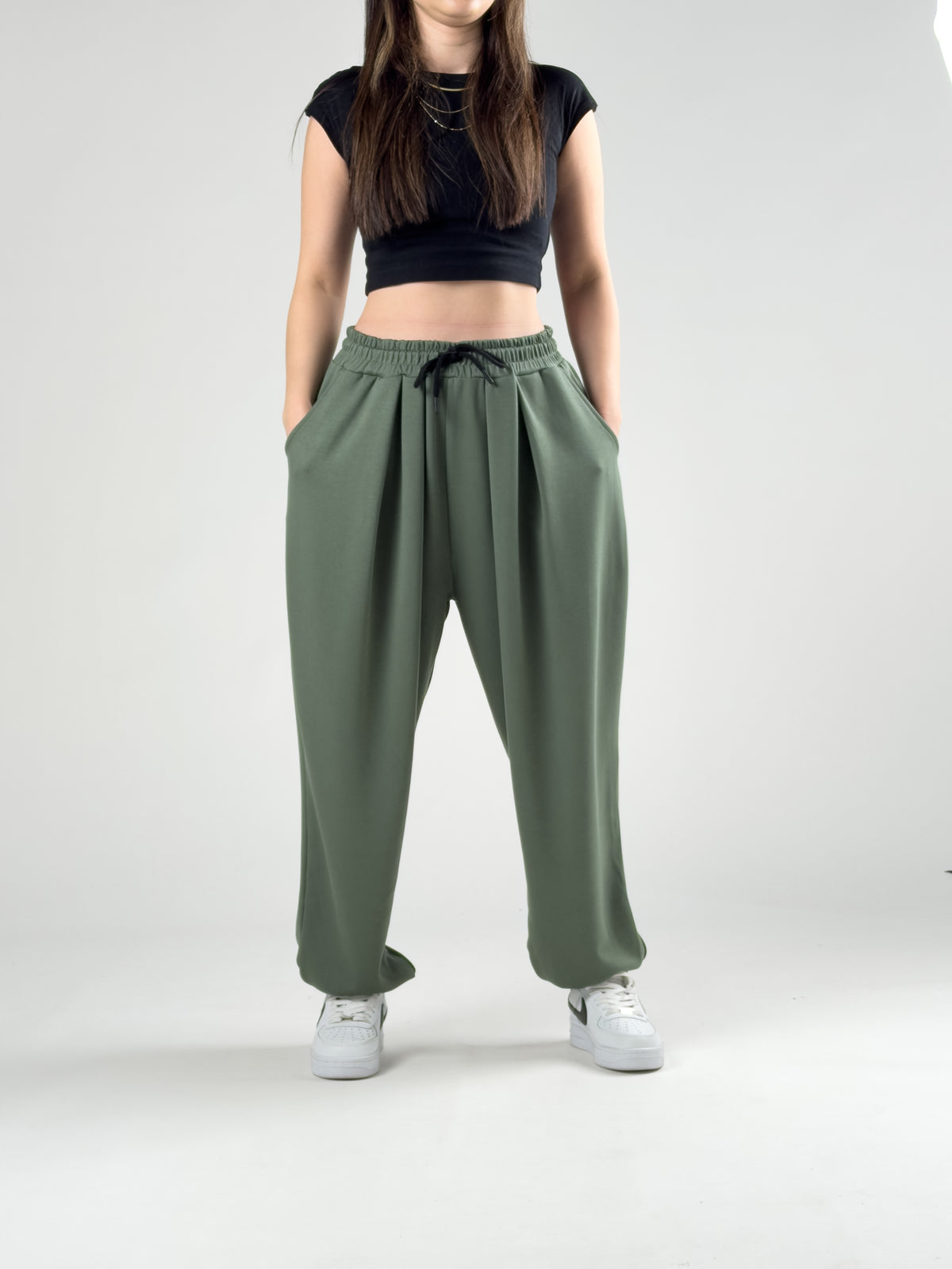 Pileli Yeşil Kadın Jogger Pantolon COC2845