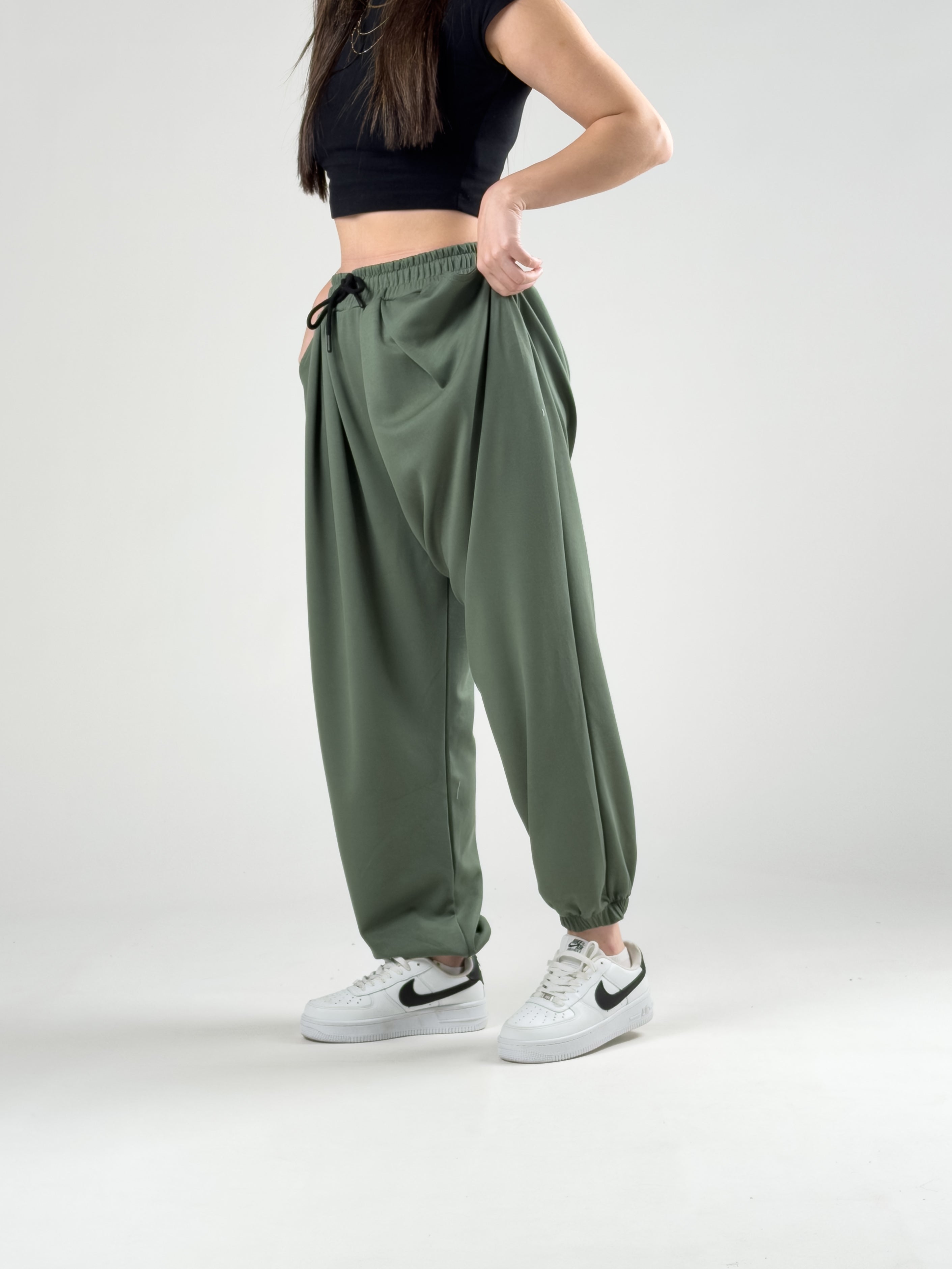 Pileli Yeşil Kadın Jogger Pantolon COC2845