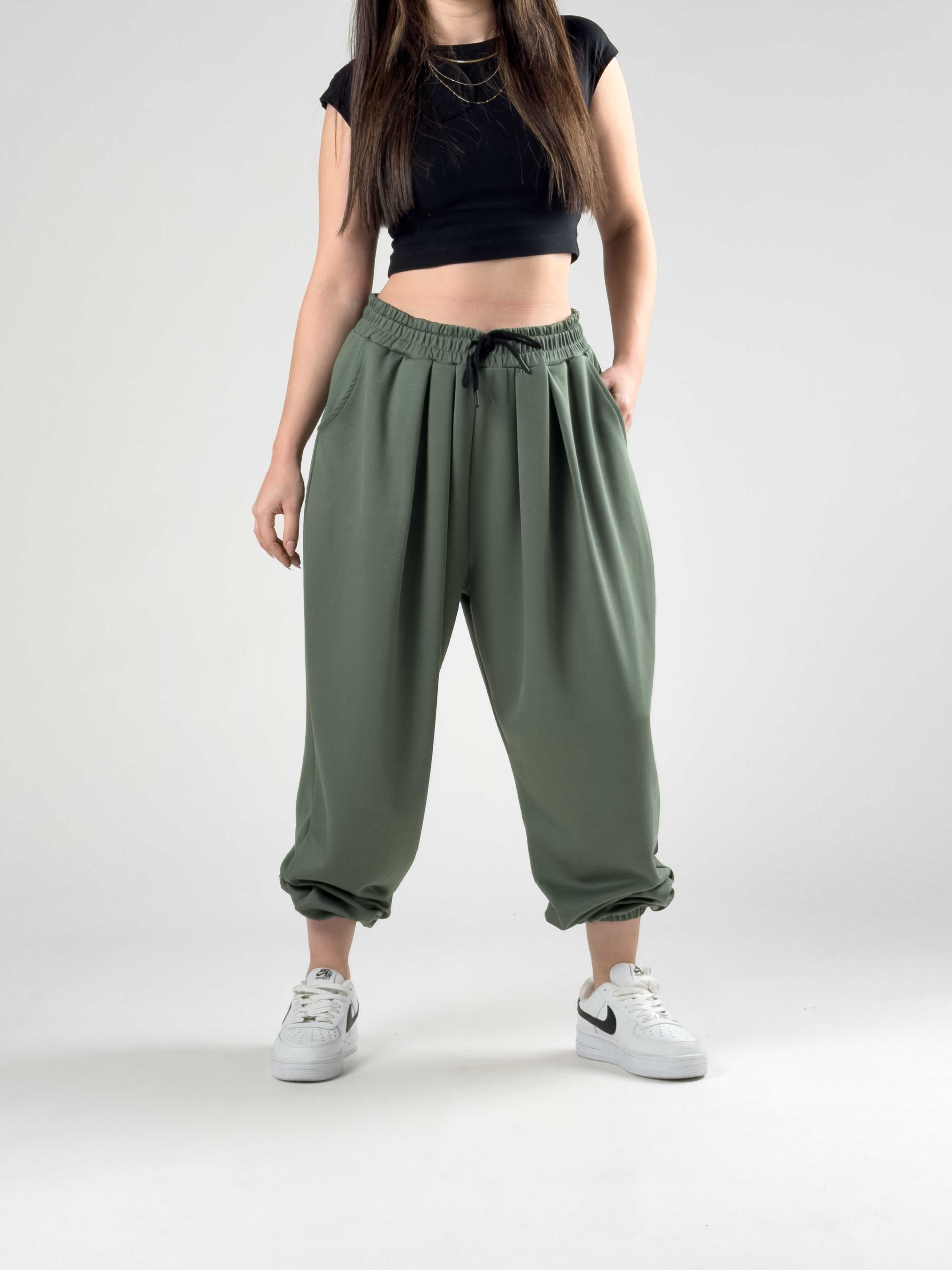 Pileli Yeşil Kadın Jogger Pantolon COC2845