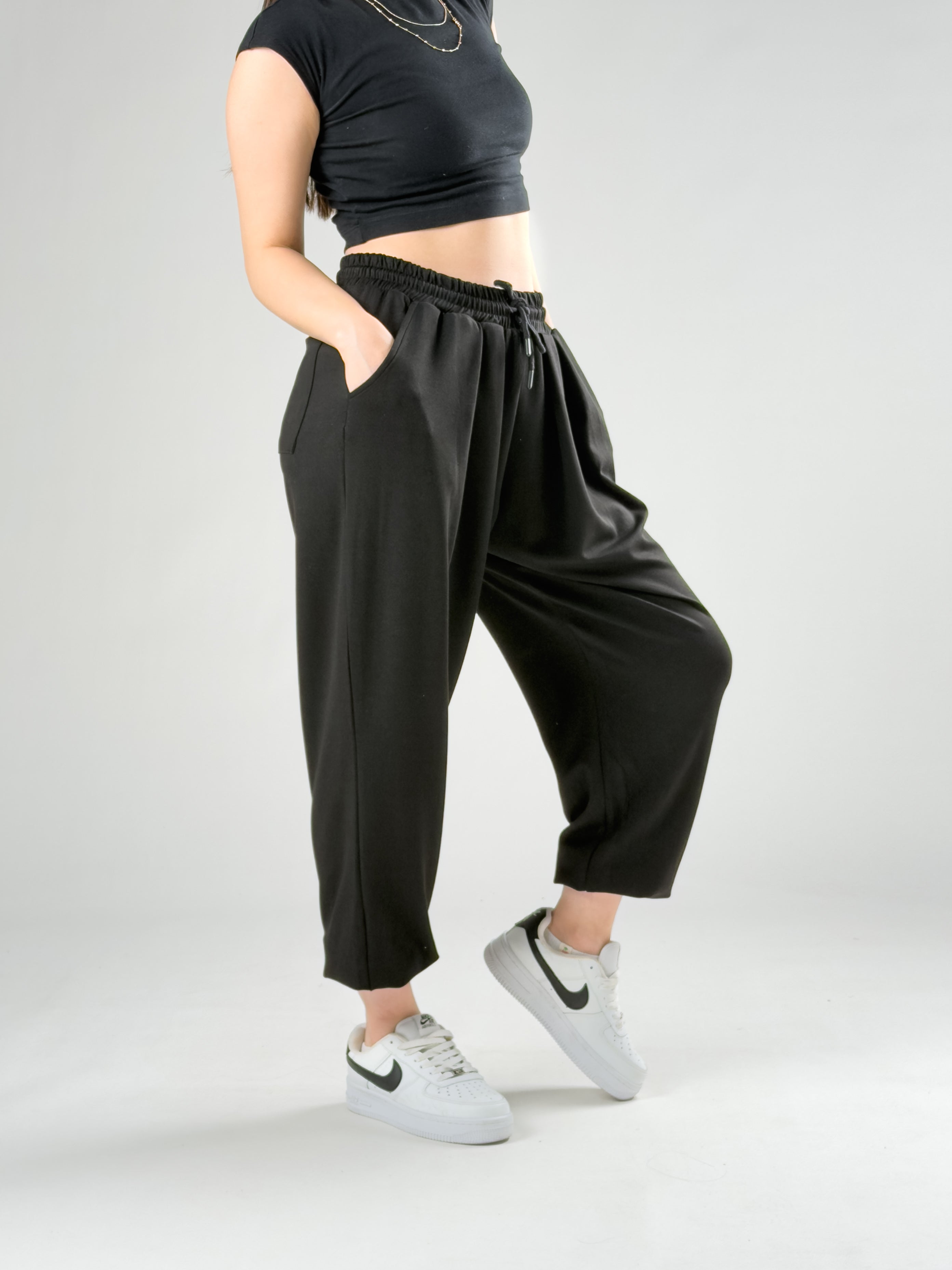 Pileli Siyah Kadın Jogger Pantolon COC2849