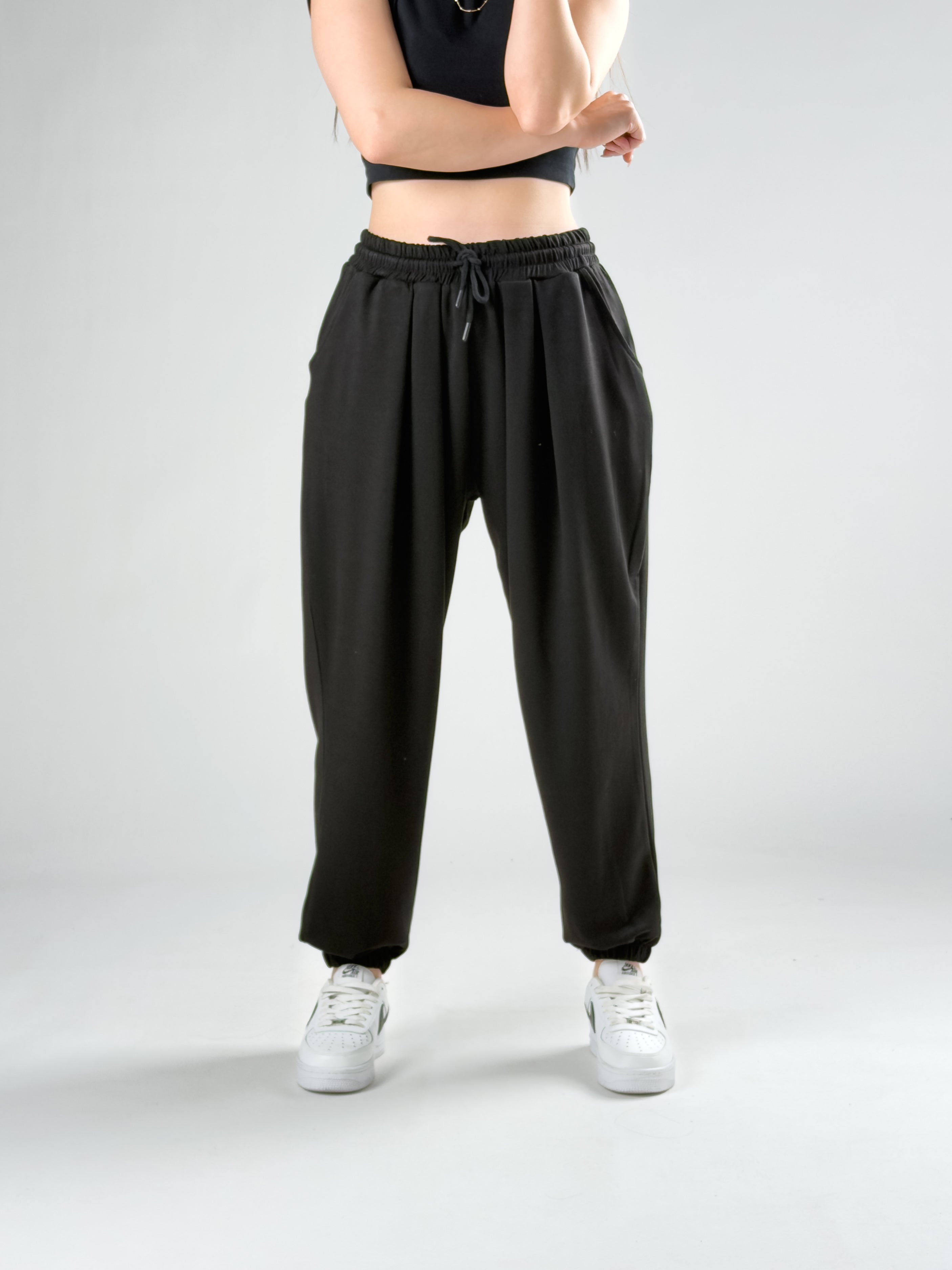 Pileli Siyah Kadın Jogger Pantolon COC2849