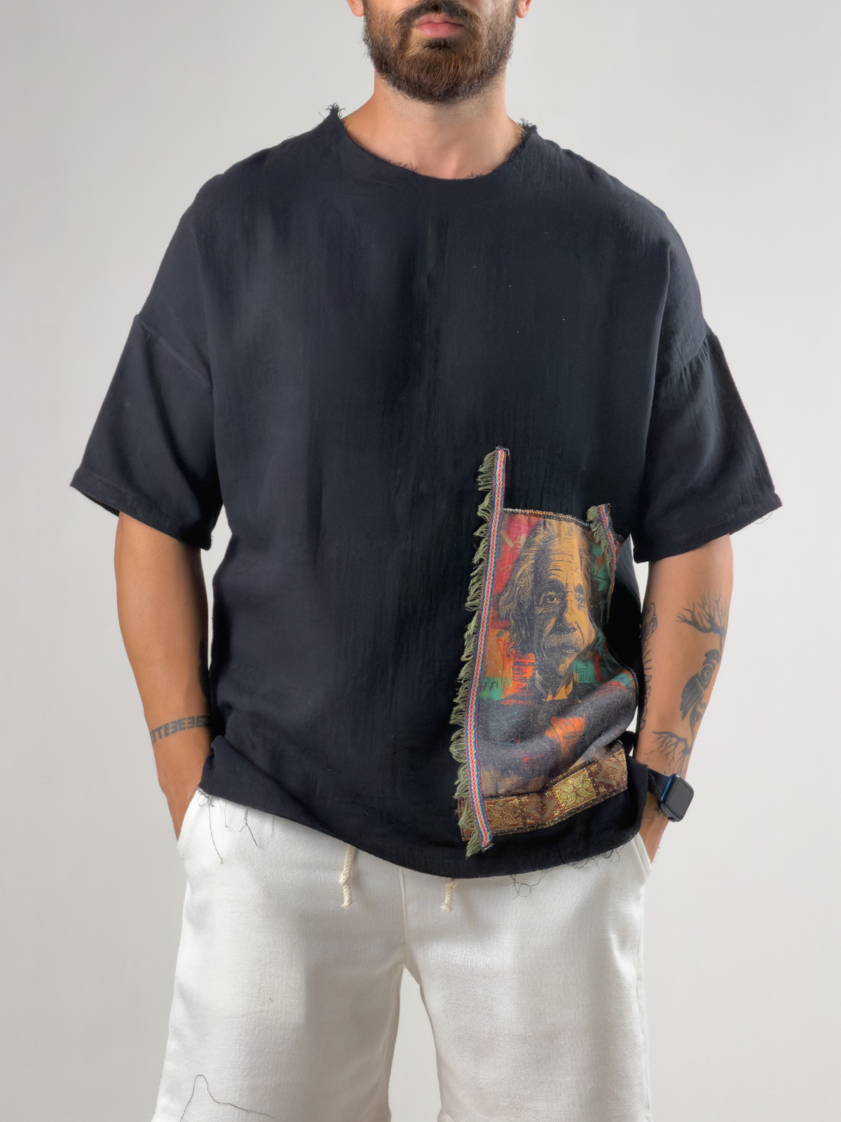 Portre Buldan Siyah Erkek T-Shirt COC3266