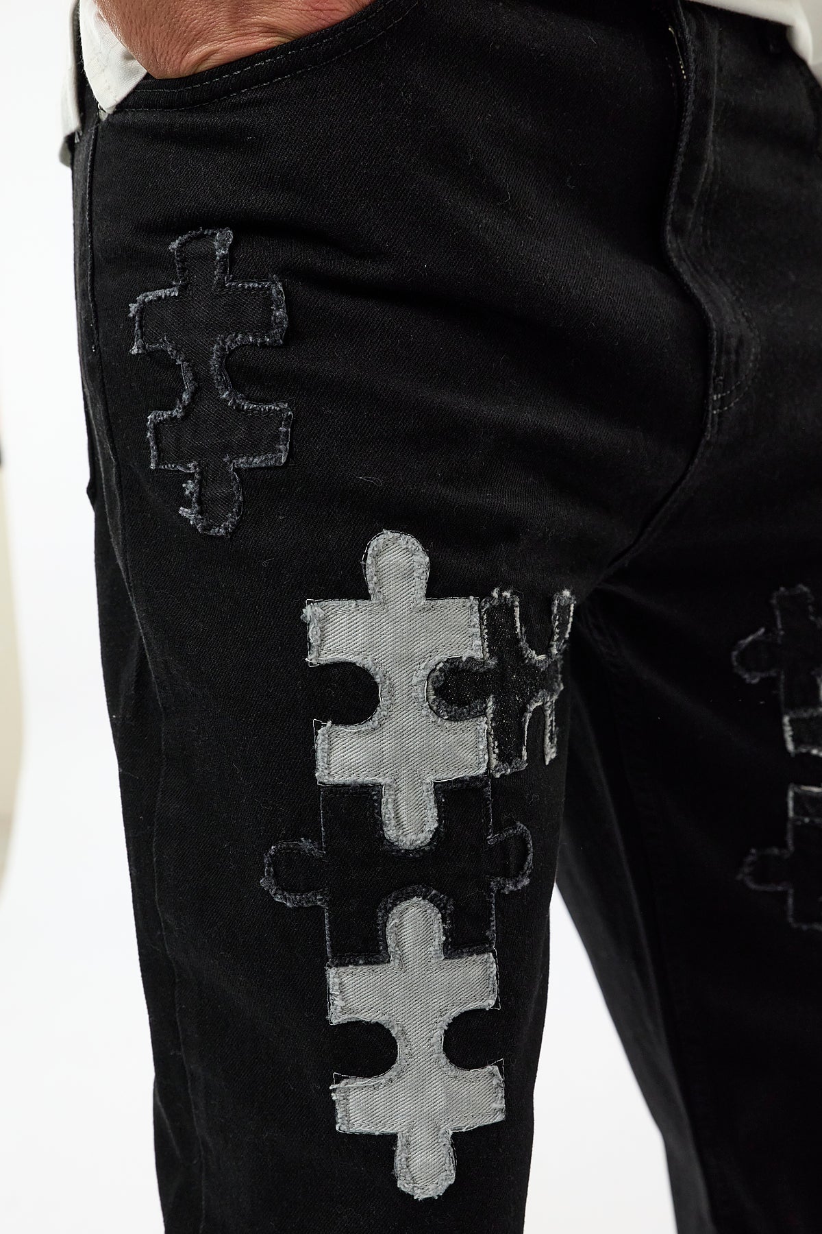 Puzzle Detaylı Siyah Jean Erkek Pantolon COC3656