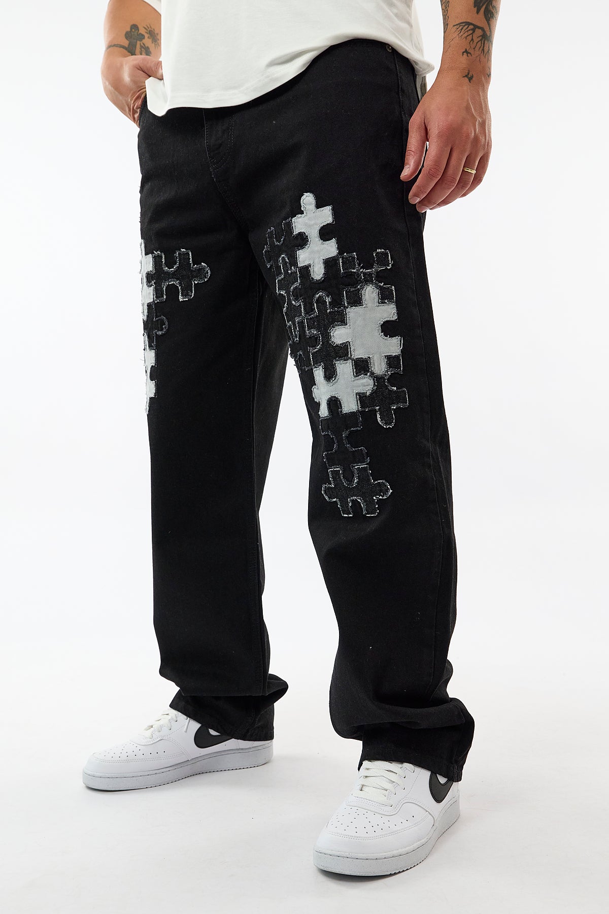 Puzzle Detaylı Siyah Jean Erkek Pantolon COC3656