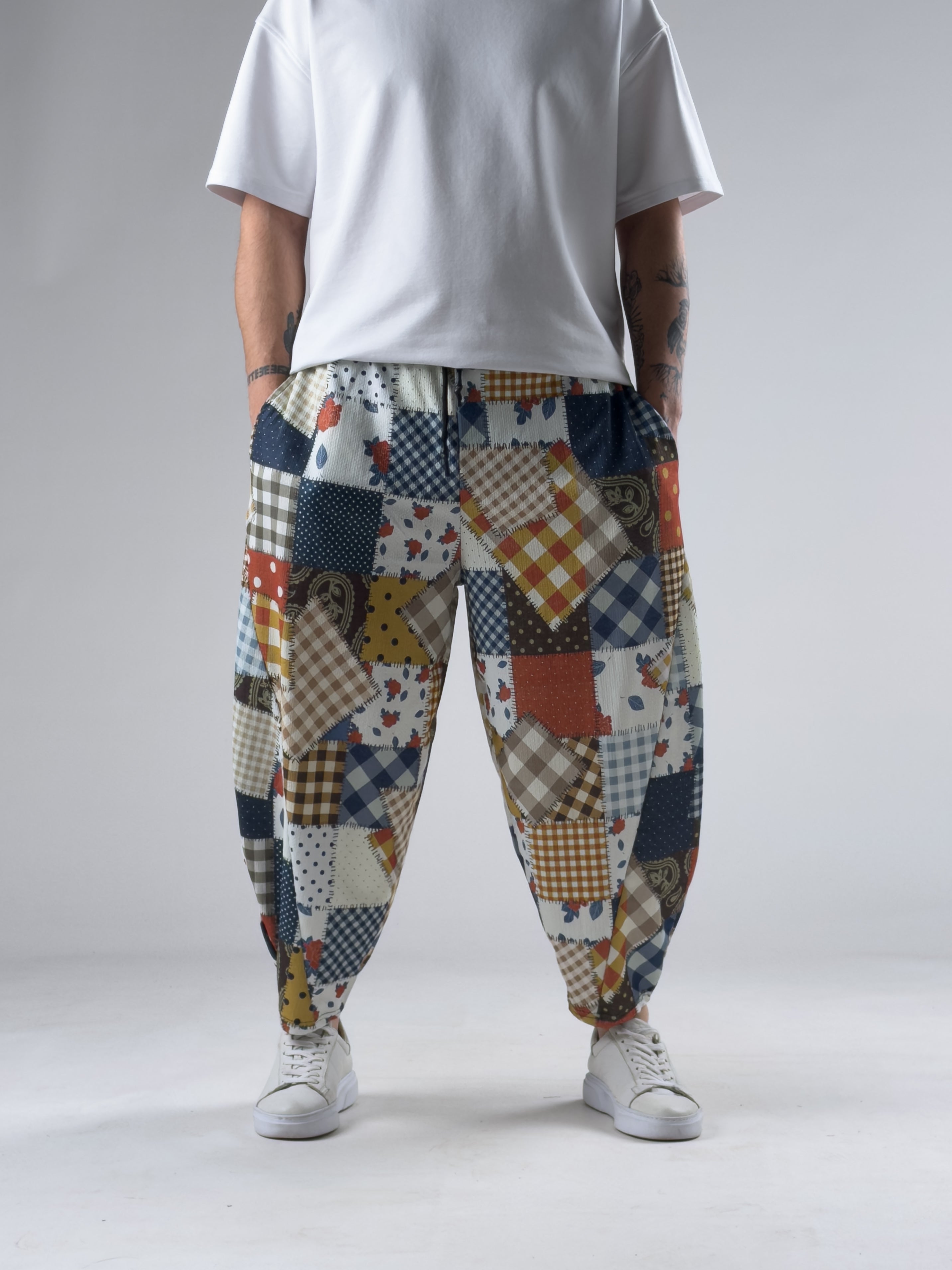 Renkli Erkek Patchwork Oversize Pantolon COC3050