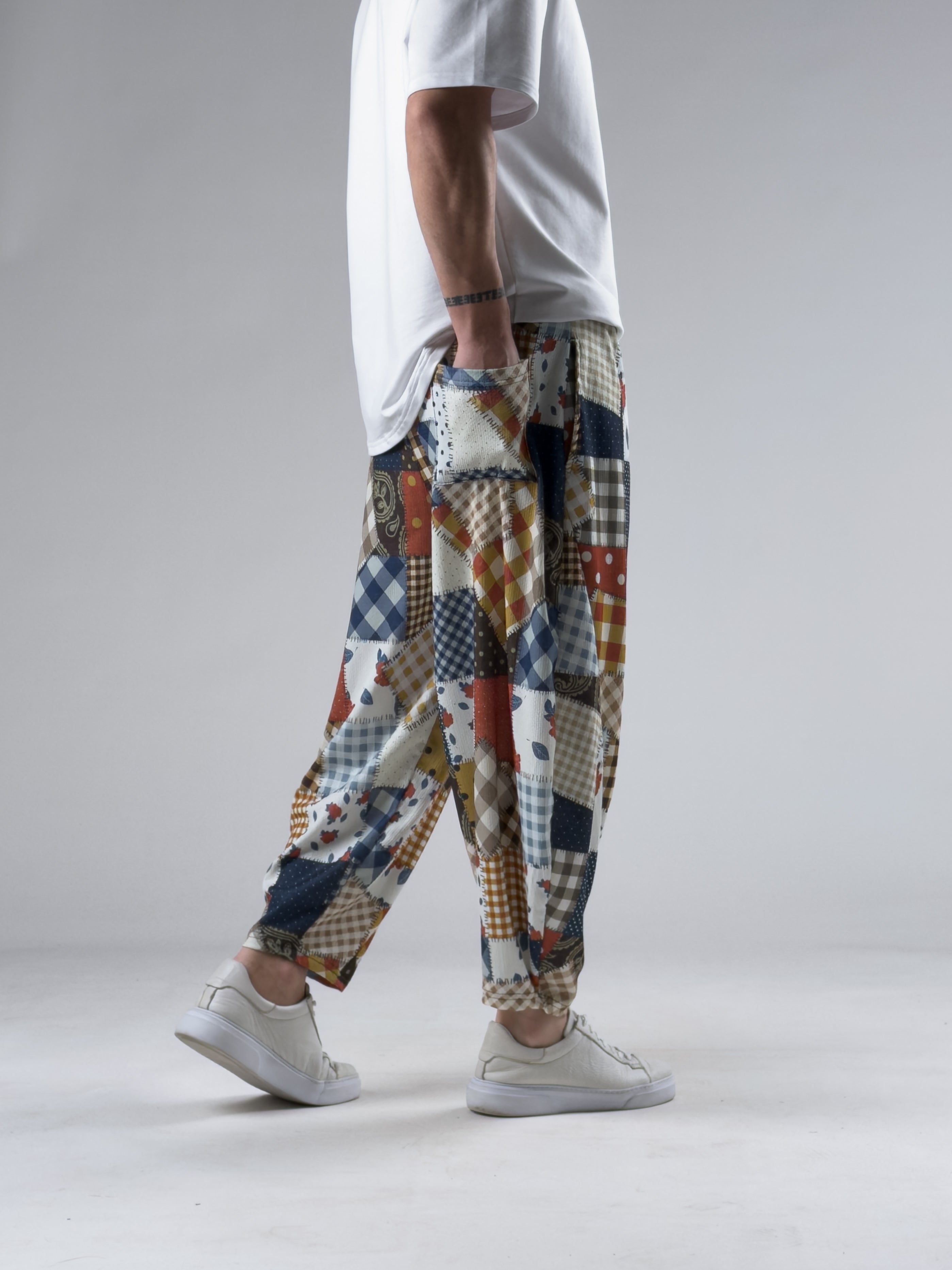Renkli Erkek Patchwork Oversize Pantolon COC3050