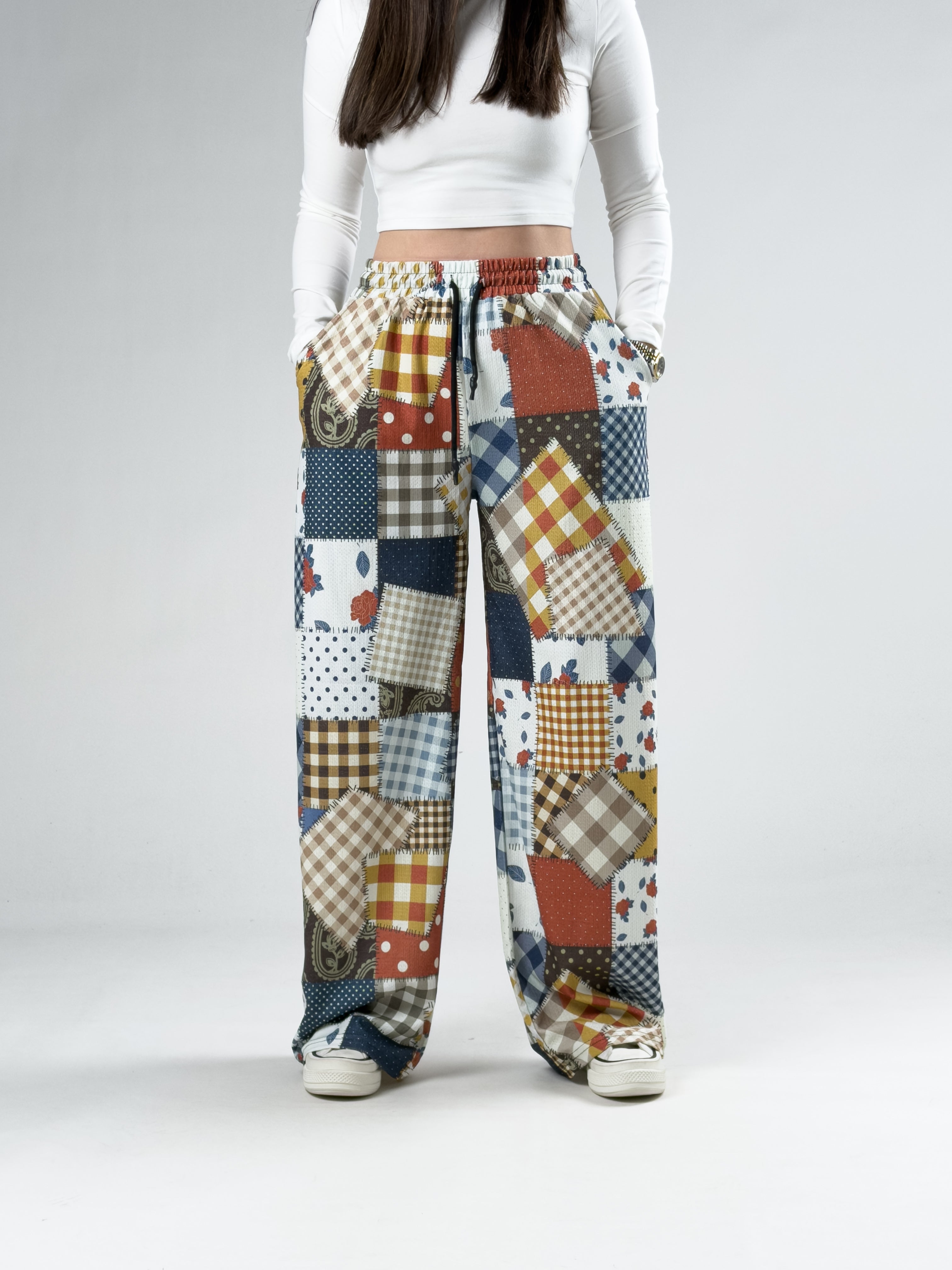 Renkli Kadın Patchwork Oversize Pantolon COC2955