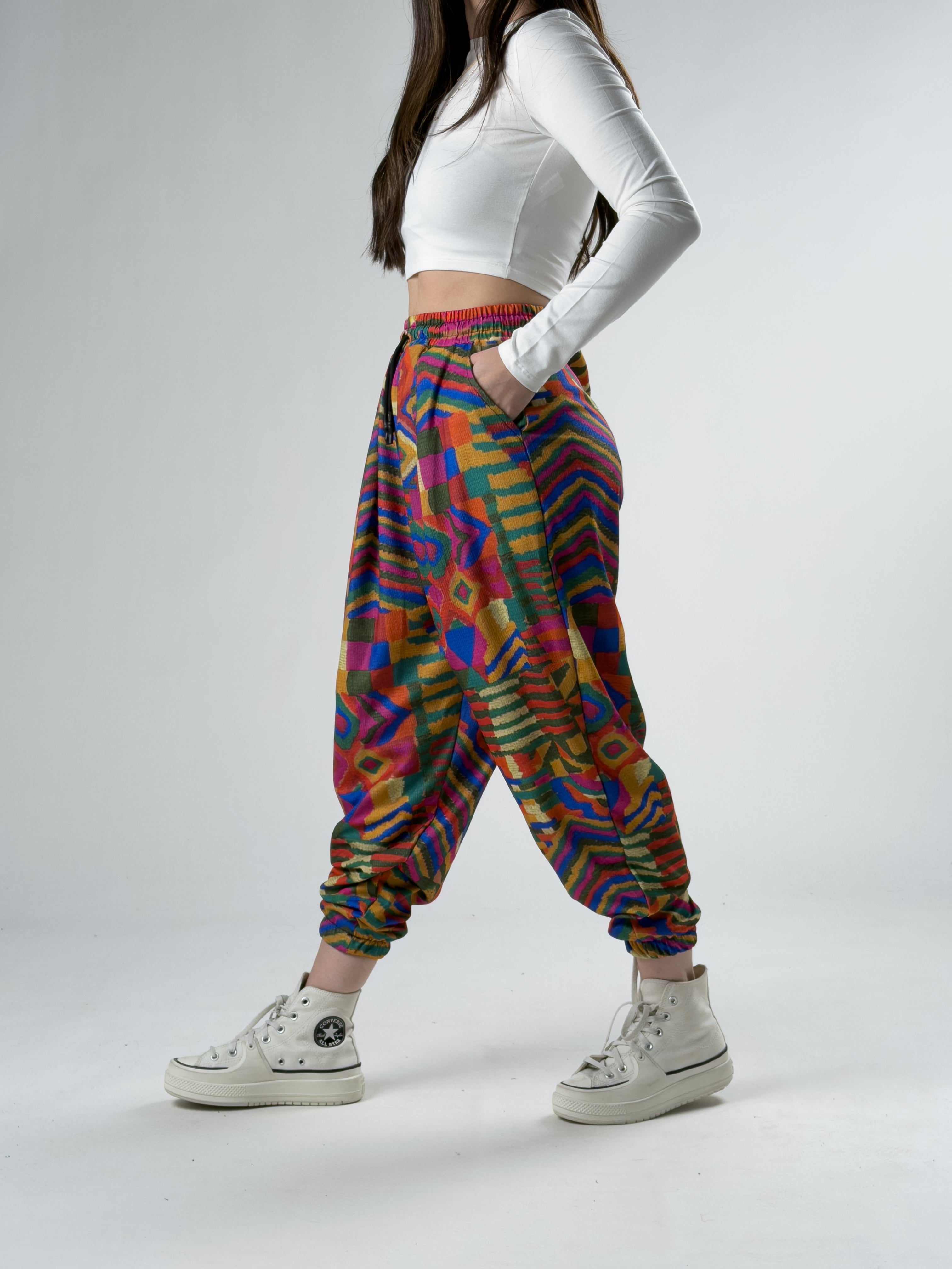 Retro Desenli Kadın Jogger Pantolon COC2927