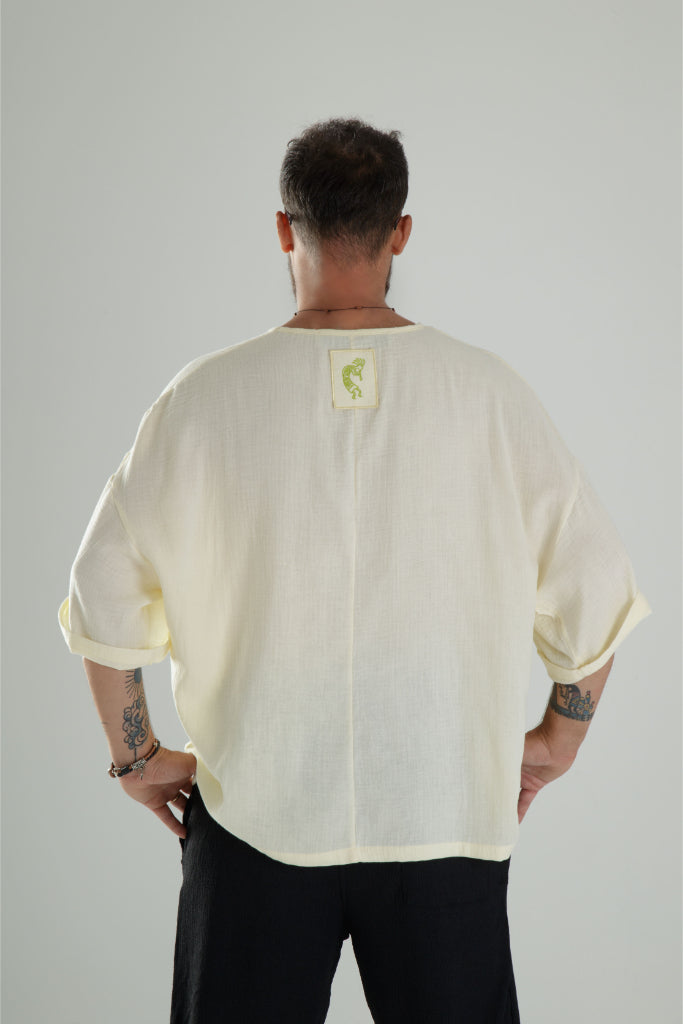 Sarı Müslin Kumaş Oversize Fakir Kol T-Shirt COC1102