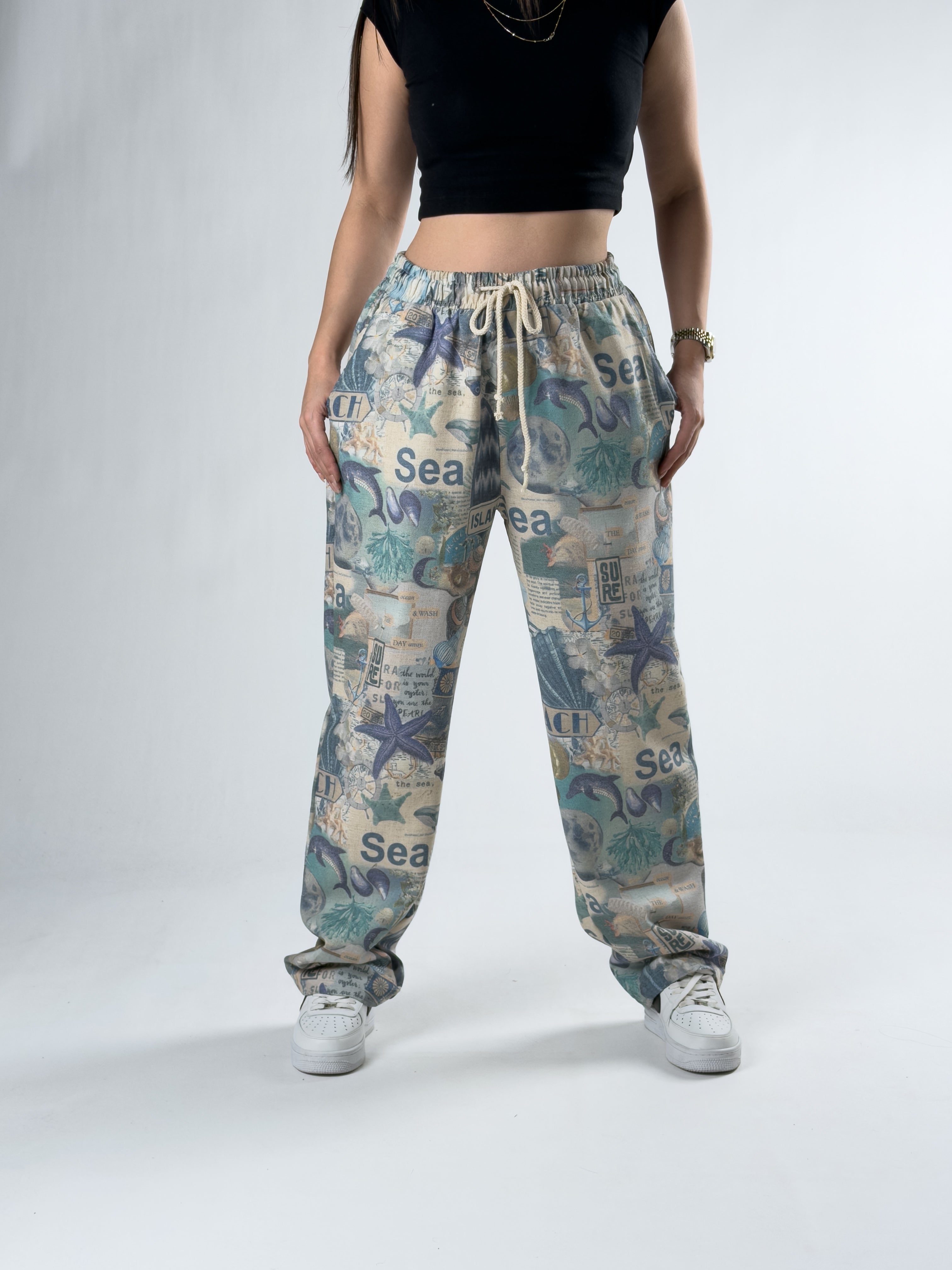 Sea Desenli Kadın Baggy Pantolon COC2829