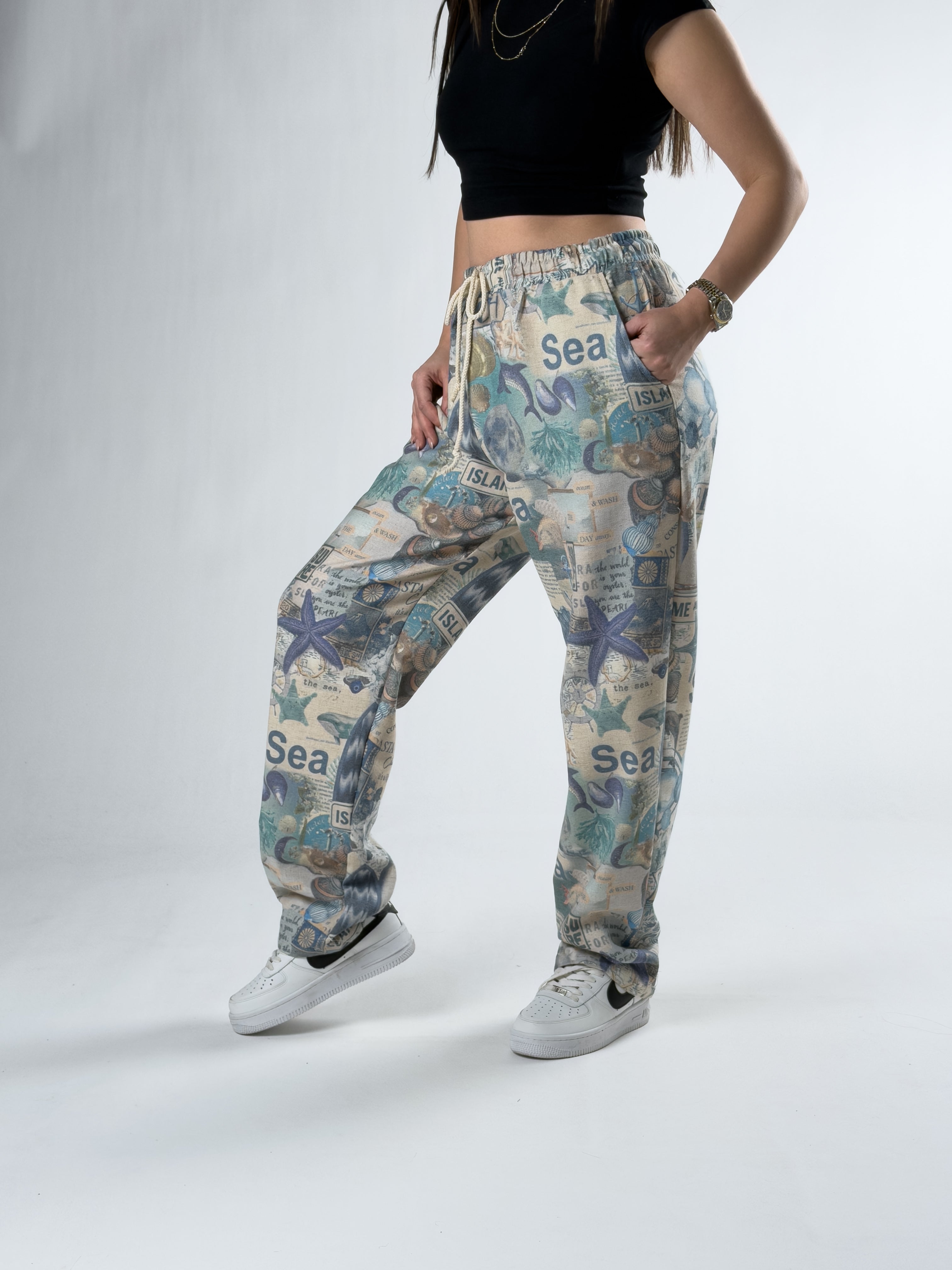 Sea Desenli Kadın Baggy Pantolon COC2829