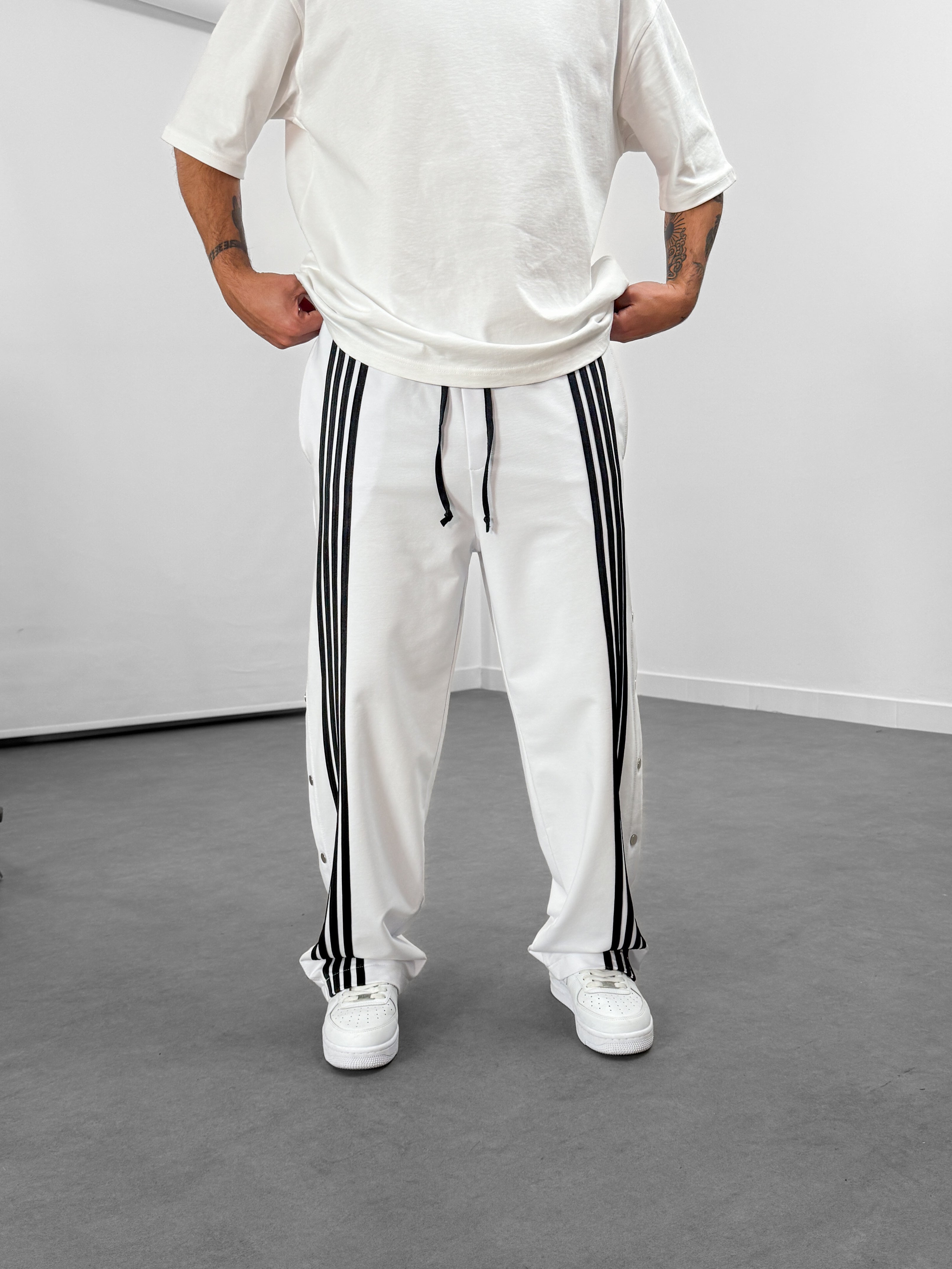 Şeritli Beyaz Erkek Baggy Pantolon COC1059