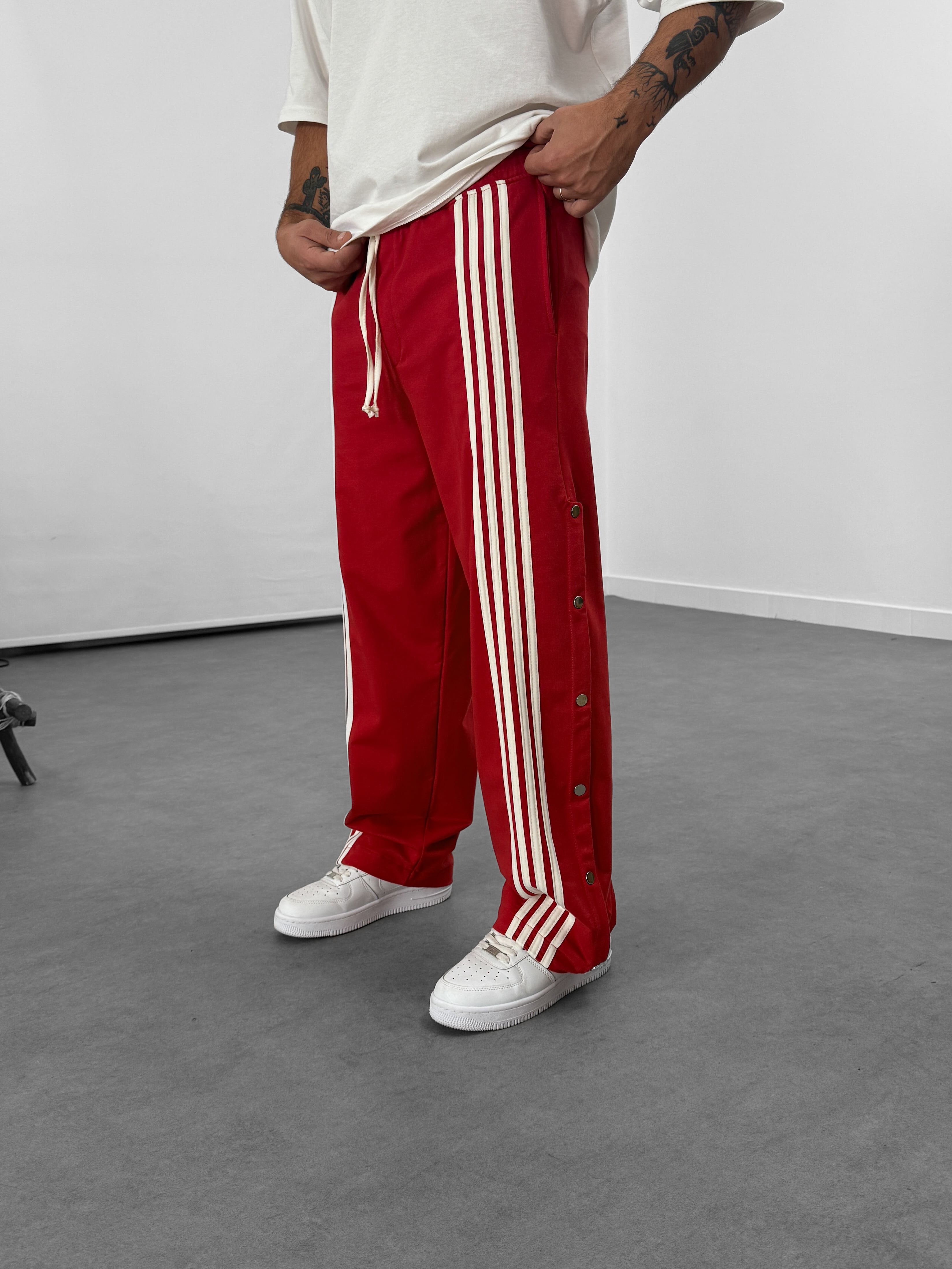 Şeritli Kırmızı Erkek Baggy Pantolon COC1060
