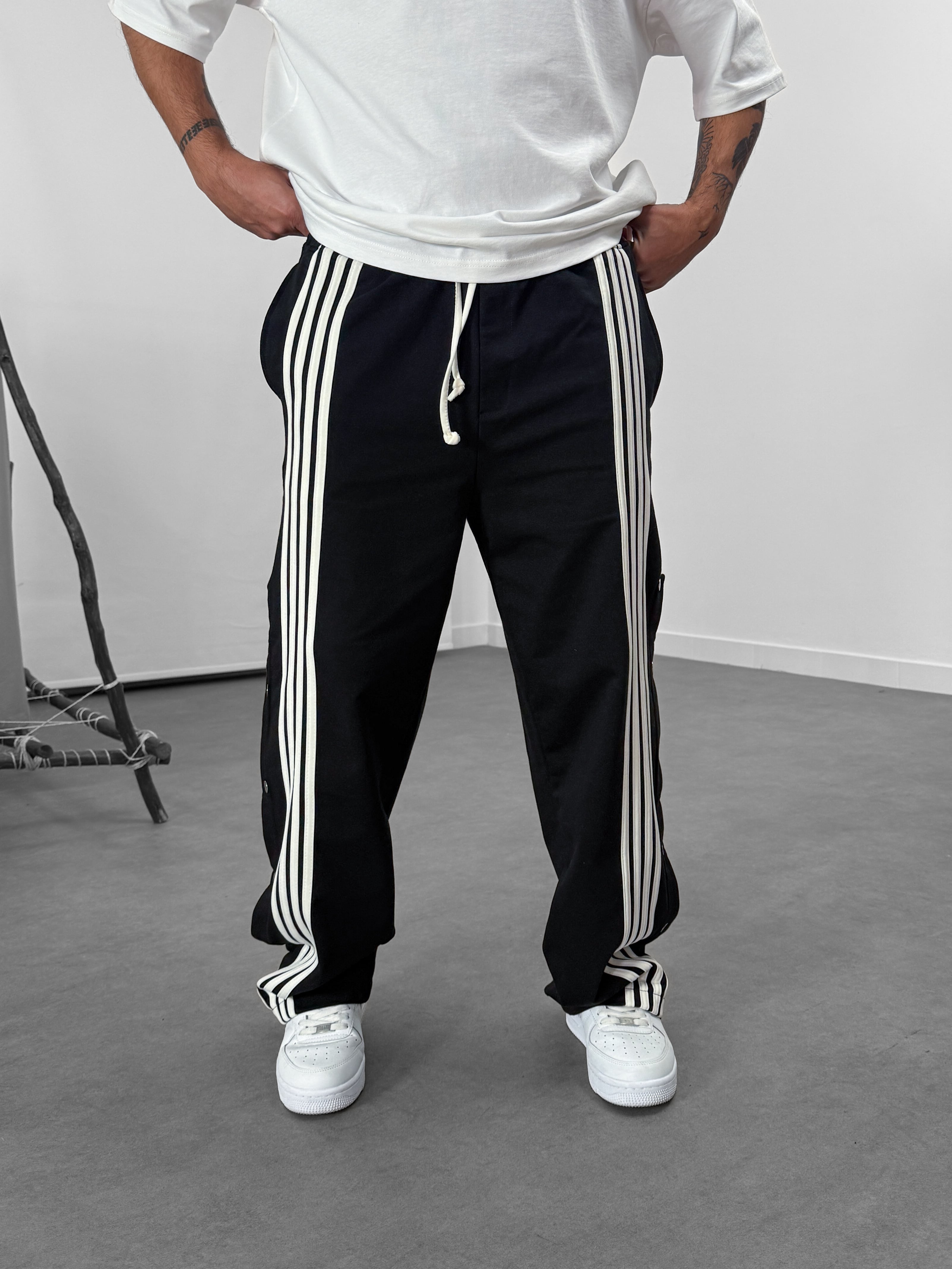 Şeritli Siyah Erkek Baggy Pantolon COC1062