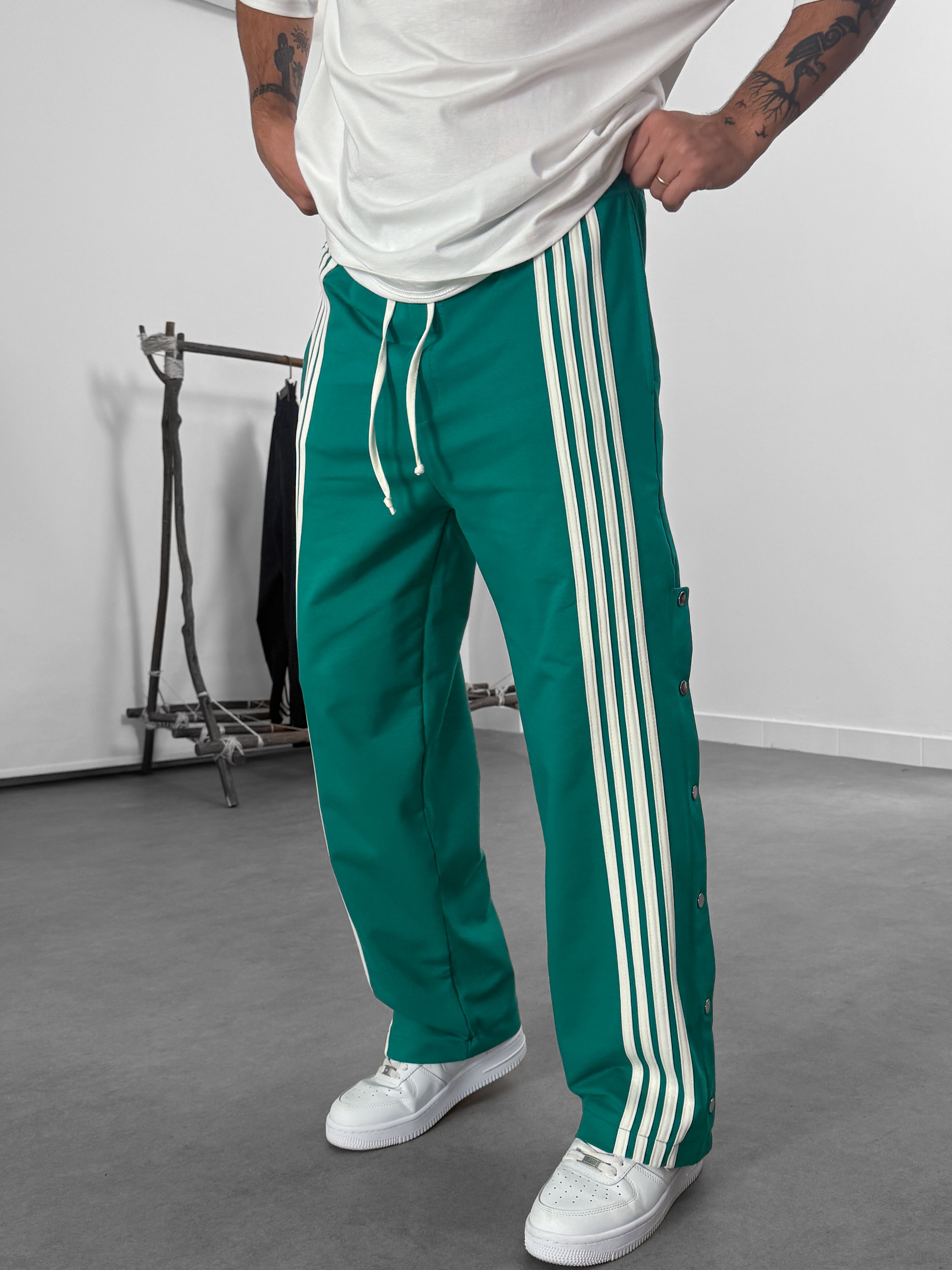 Şeritli Yeşil Erkek Baggy Pantolon COC1063