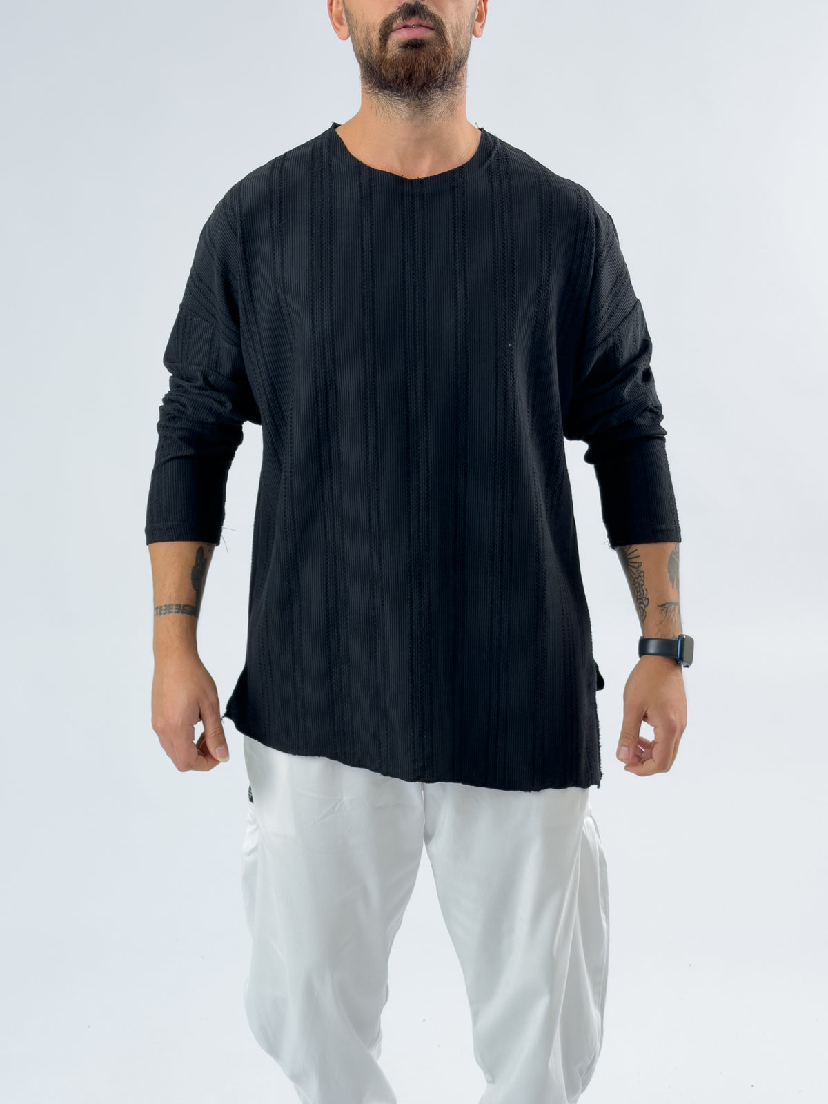 Siyah Asimetrik Erkek Sweatshirt COC3457