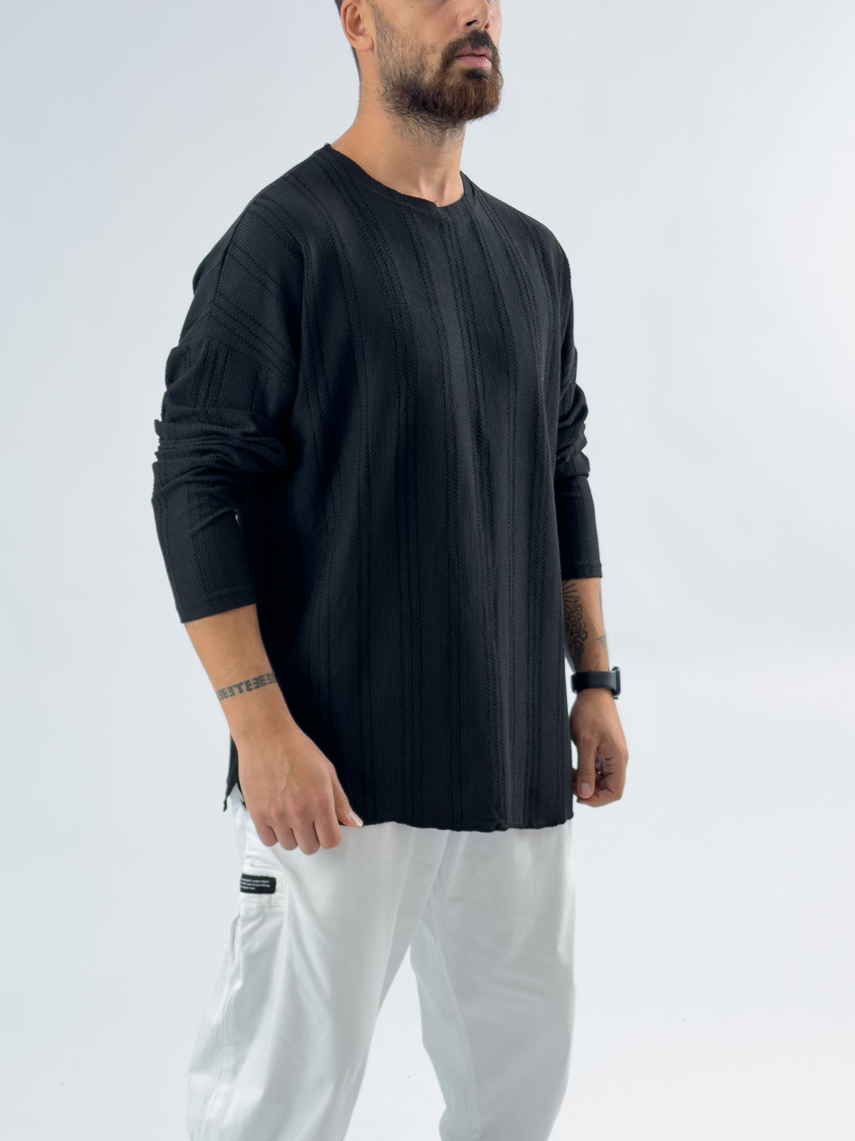 Siyah Asimetrik Erkek Sweatshirt COC3457