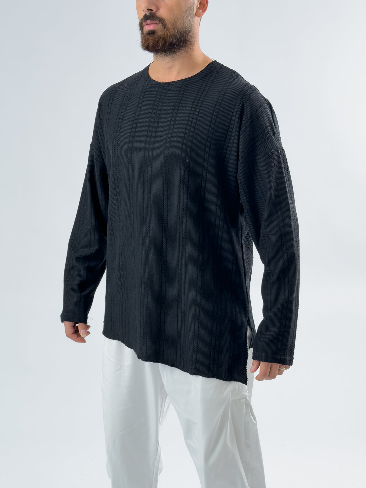 Siyah Asimetrik Erkek Sweatshirt COC3457