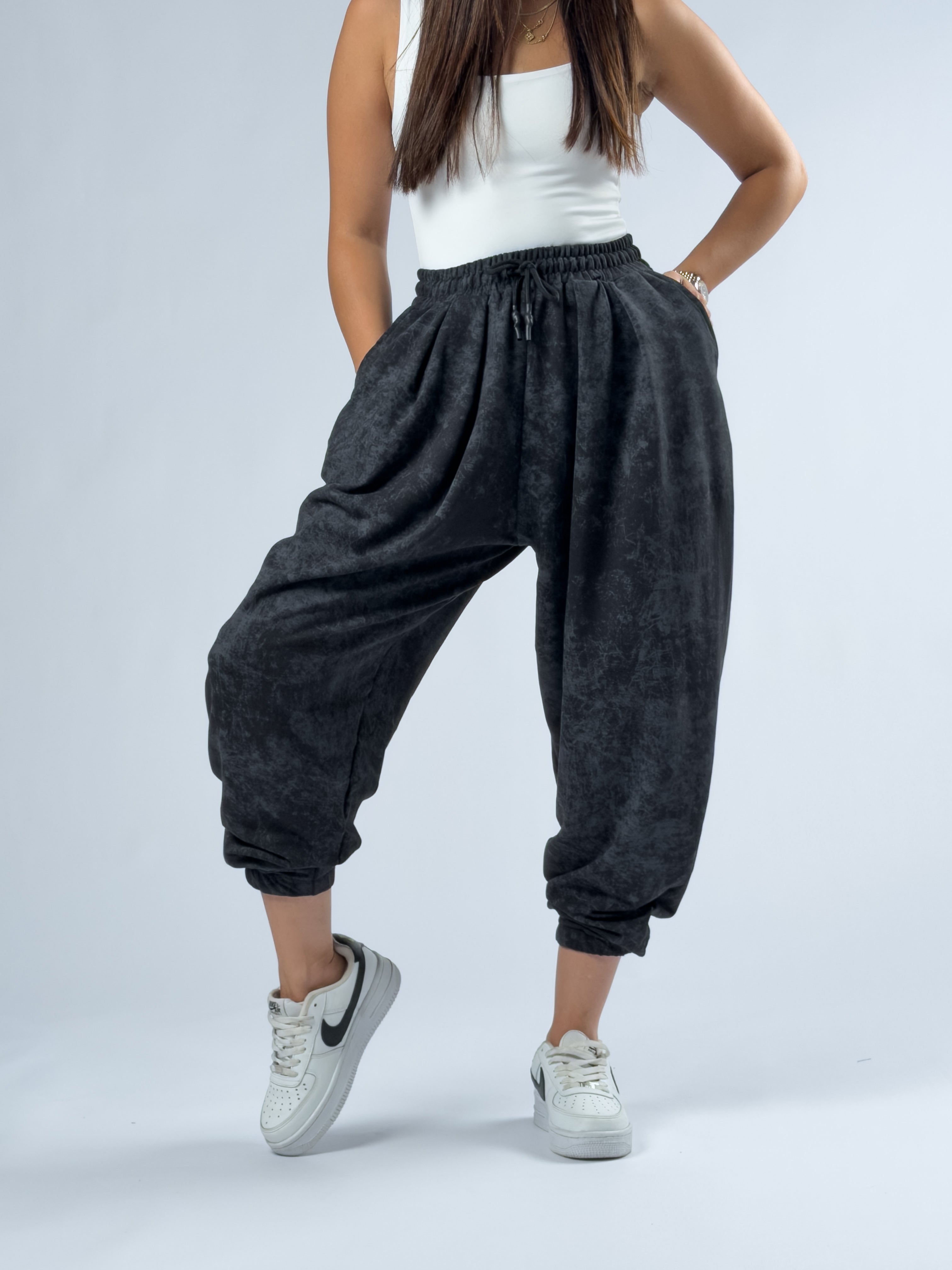 Siyah Baskılı Kadın Jogger Pantolon COC3343