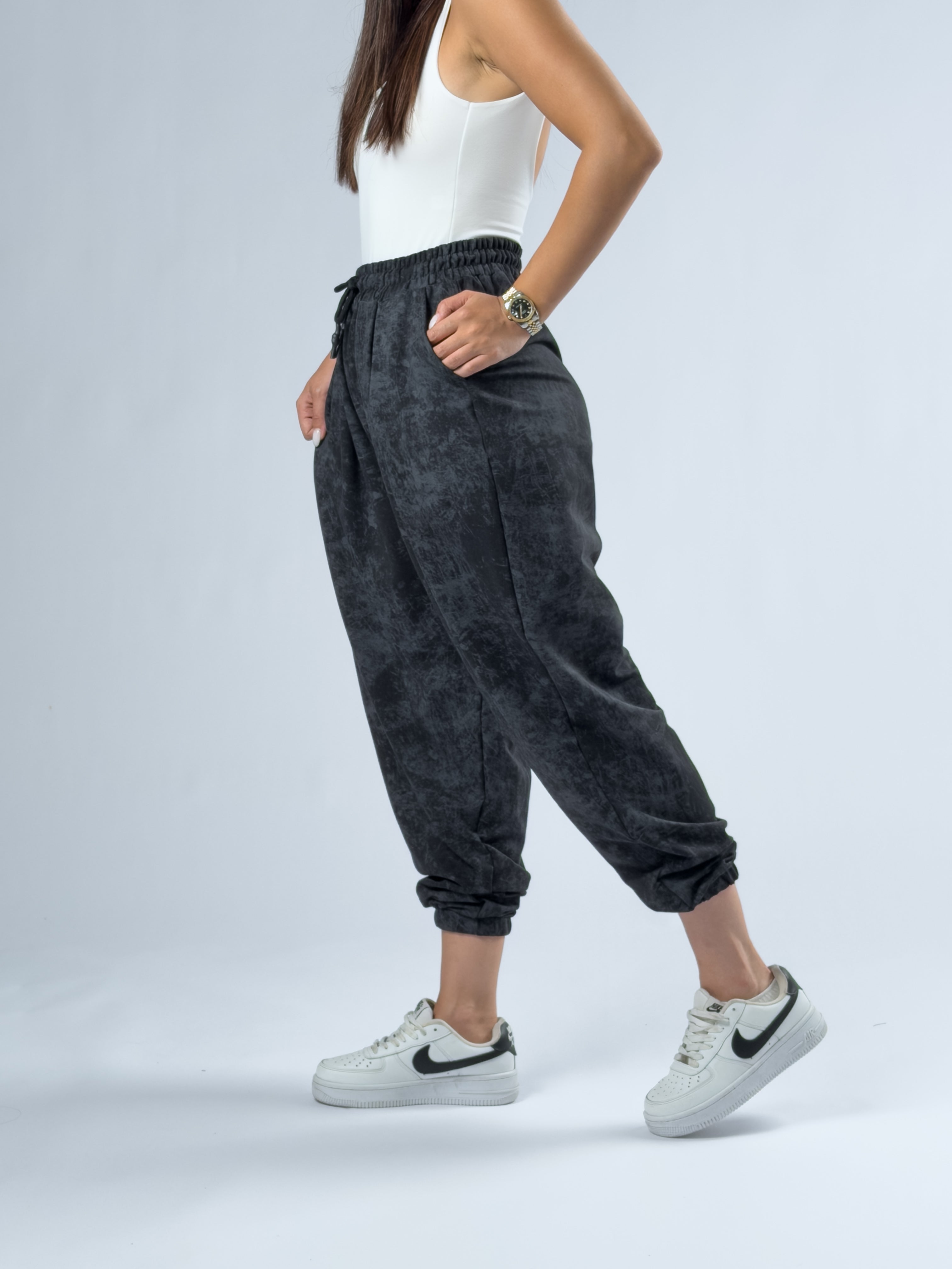 Siyah Baskılı Kadın Jogger Pantolon COC3343