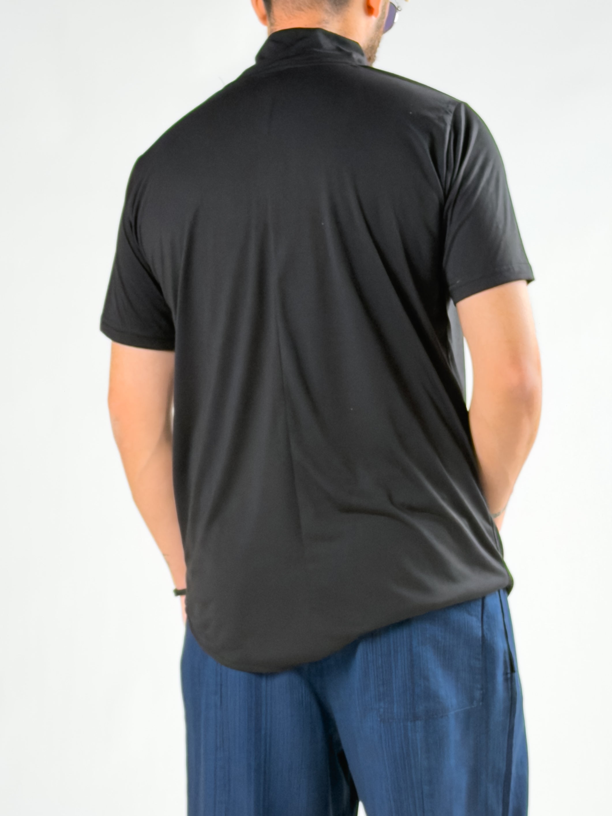 Siyah Boğazlı Tasarım Erkek T-Shirt COC2748