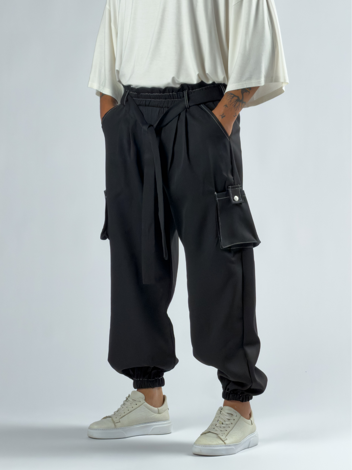 Siyah Erkek Bol Kesim Kargo Cepli Jogger Pantolon COC3301
