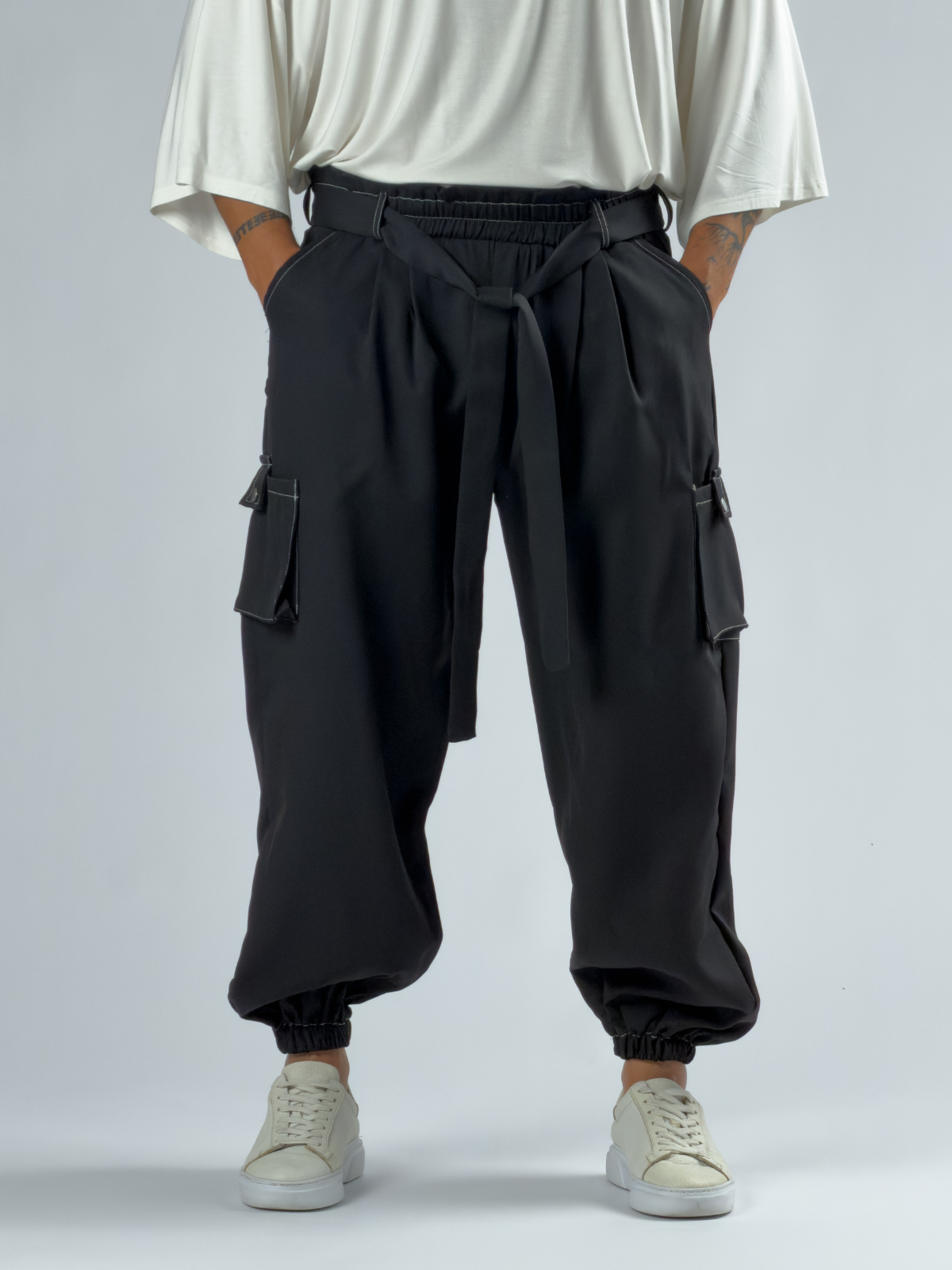 Siyah Erkek Bol Kesim Kargo Cepli Jogger Pantolon COC3301