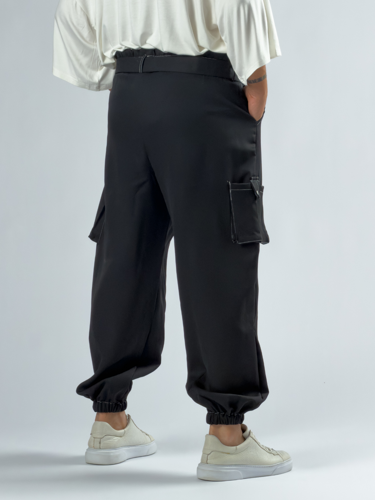 Siyah Erkek Bol Kesim Kargo Cepli Jogger Pantolon COC3301