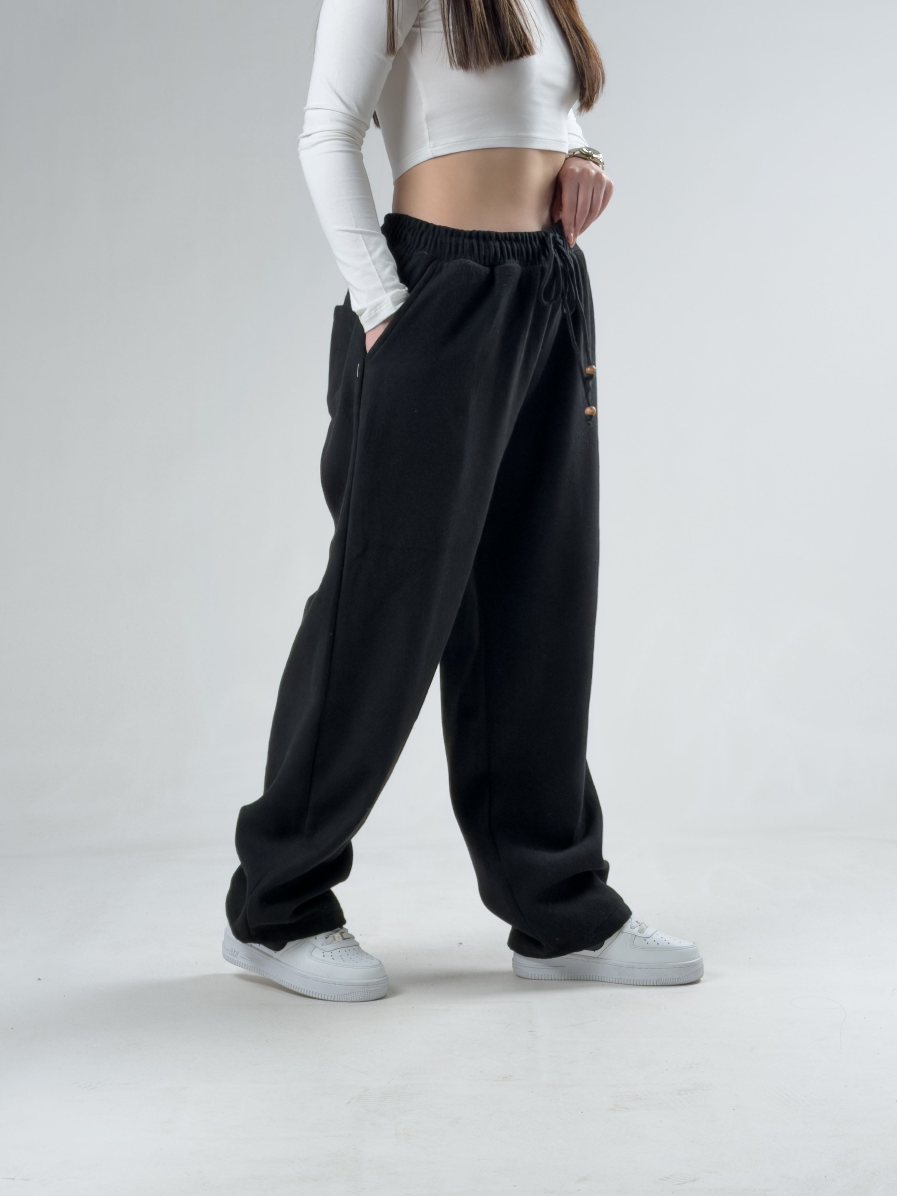 Siyah Kaşe Kadın Baggy Pantolon COCK0046