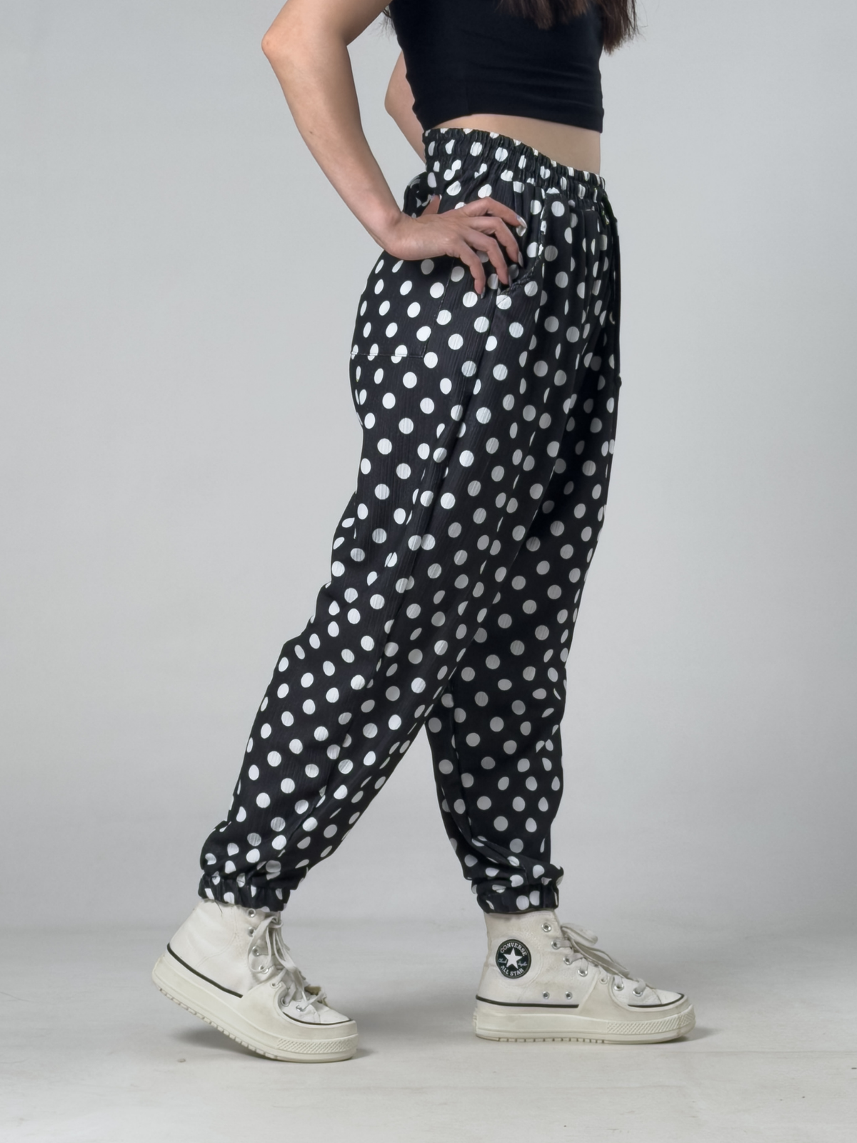 Siyah Puantiyeli Kadın Jogger Pantolon COC3257