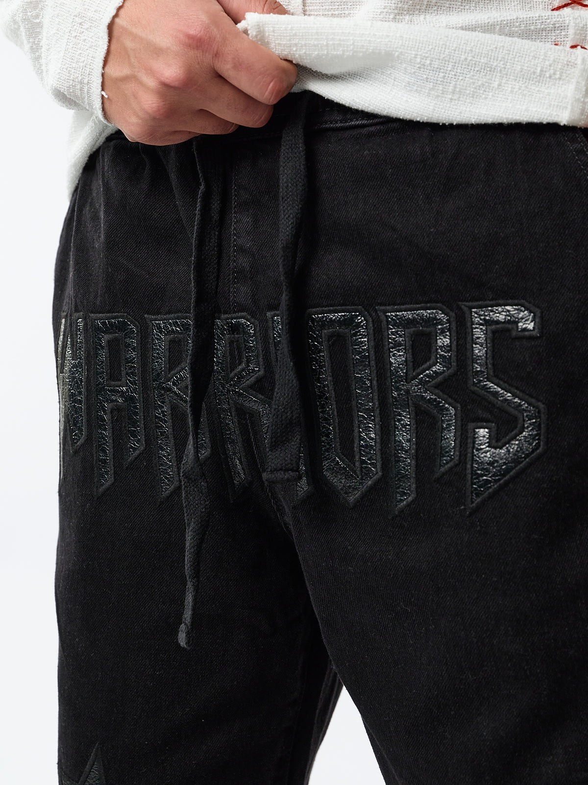 Siyah Warriors Yıldız Detaylı Erkek Baggy Jean Pantolon COC3608
