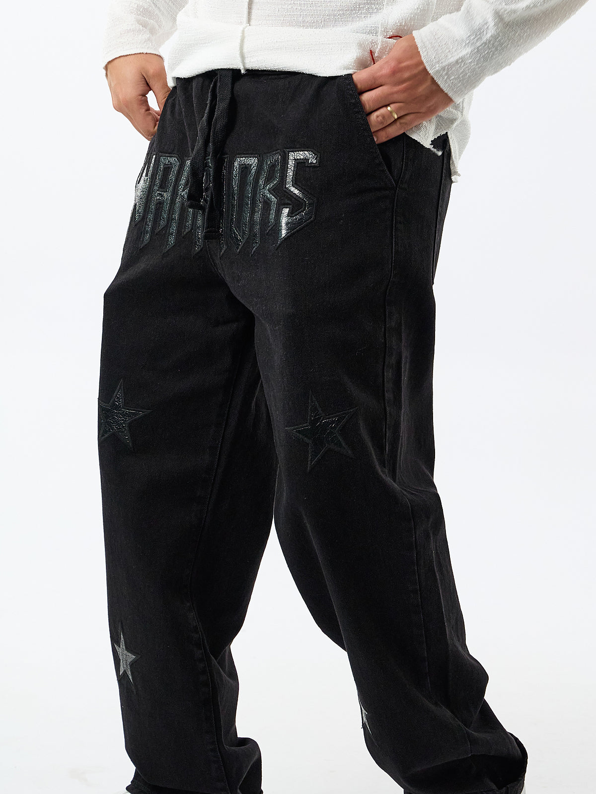 Siyah Warriors Yıldız Detaylı Erkek Baggy Jean Pantolon COC3608