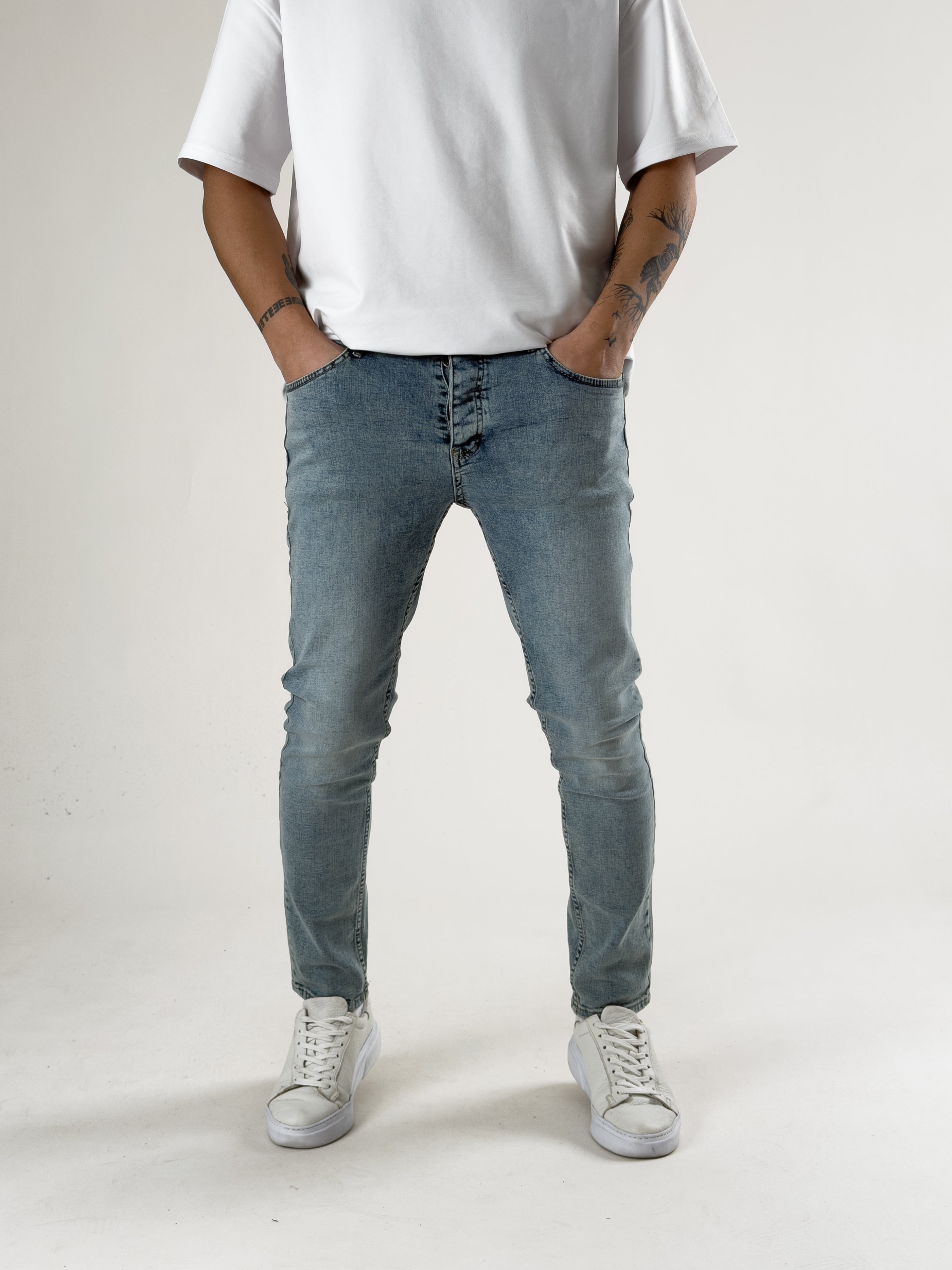 Slim Fit Taşlanmış Mavi Erkek Kot Pantolon COC2718