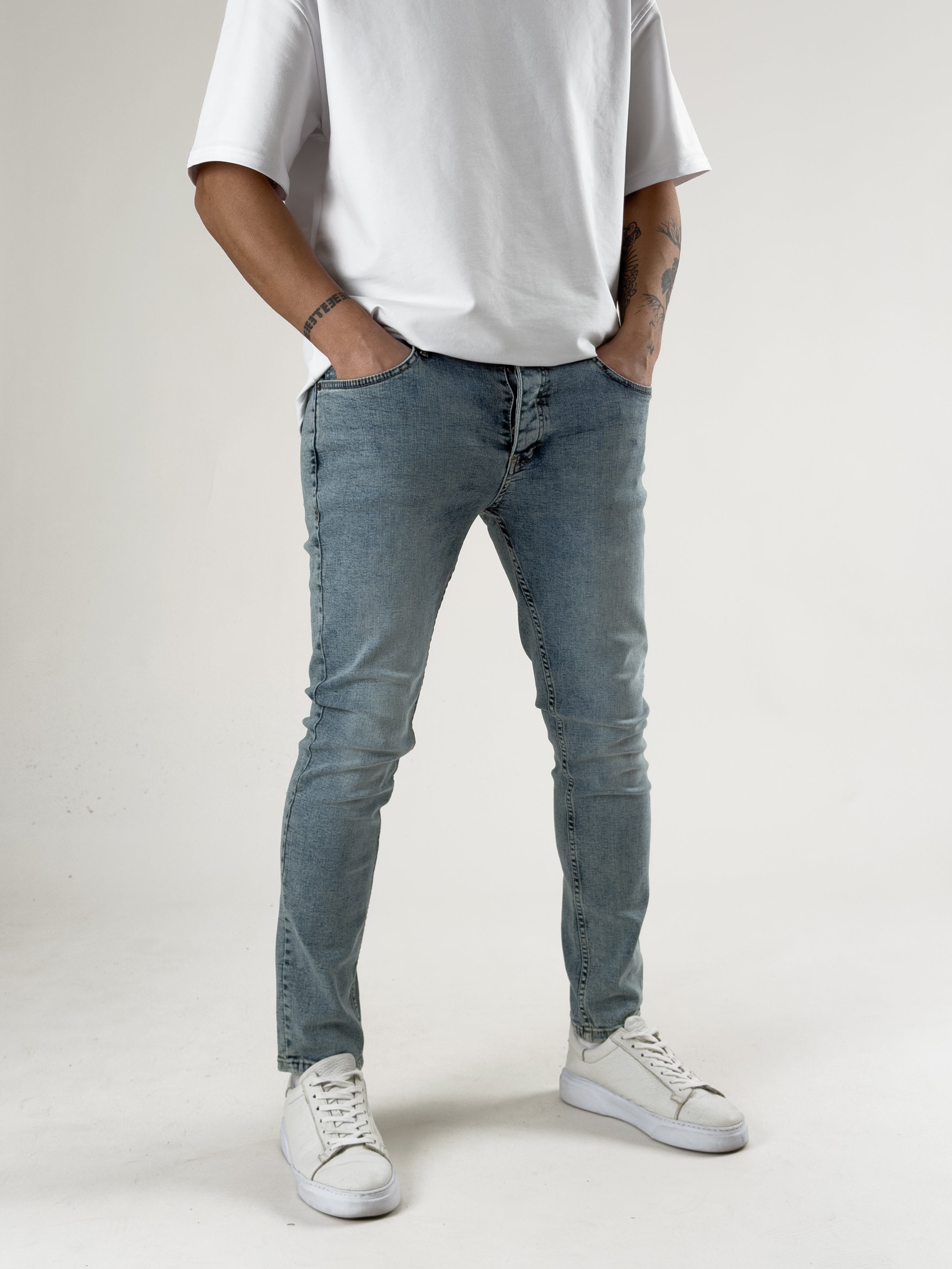 Slim Fit Taşlanmış Mavi Erkek Kot Pantolon COC2718