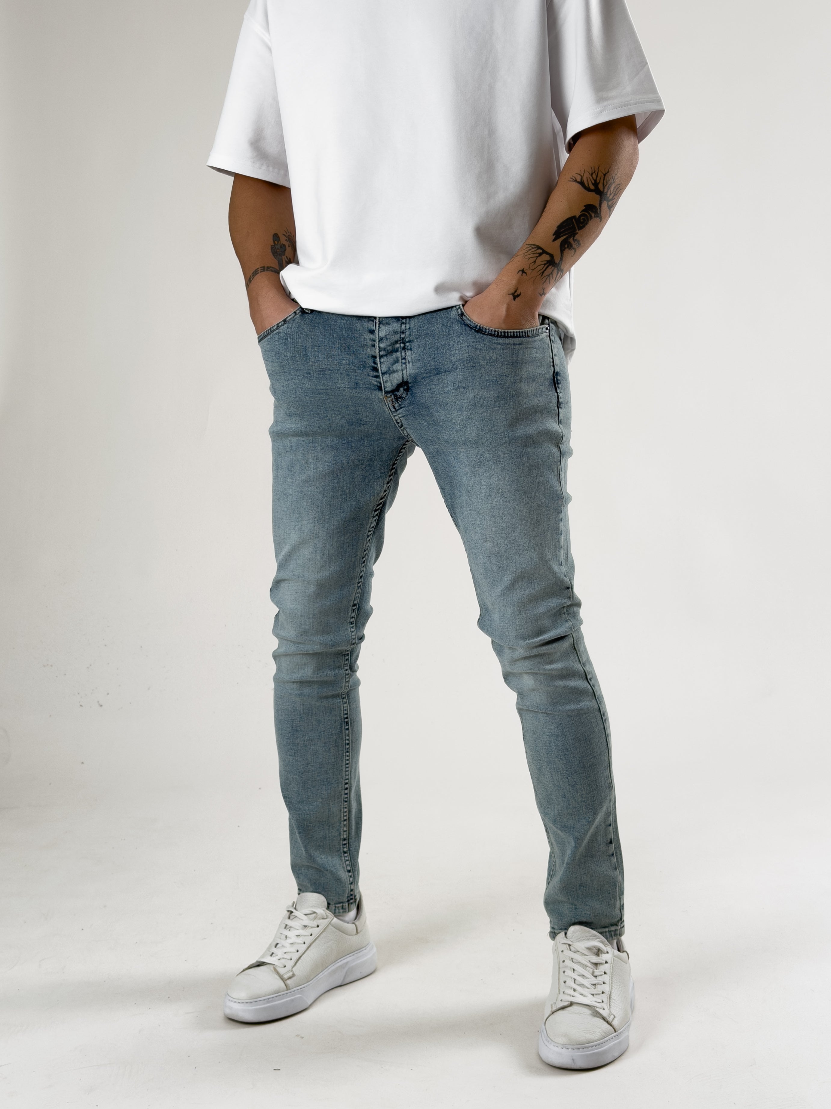Slim Fit Taşlanmış Mavi Erkek Kot Pantolon COC2718