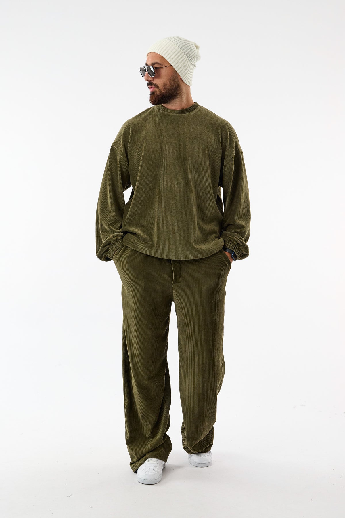 Soho Haki Kadife İkili Oversize Erkek Takım COC3731