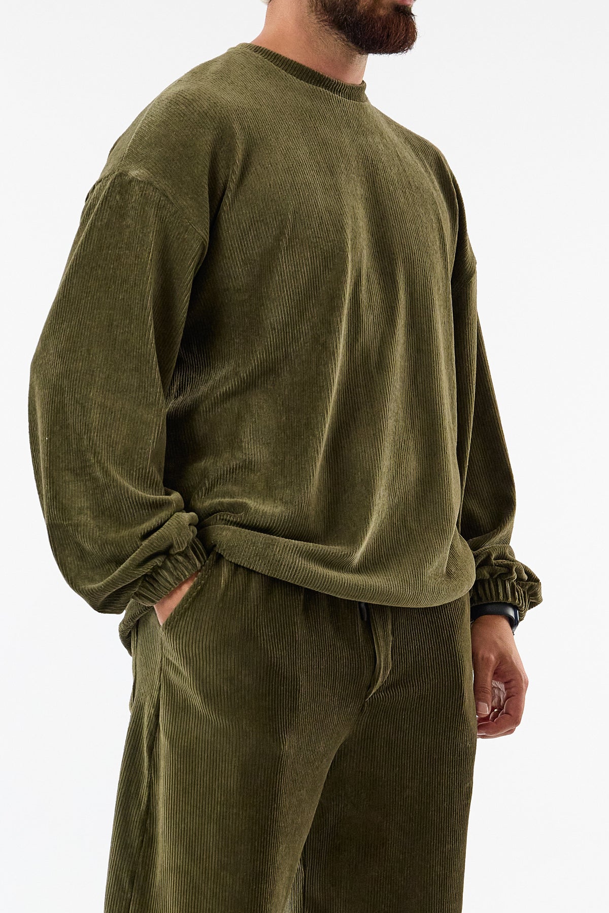 Soho Haki Kadife İkili Oversize Erkek Takım COC3731