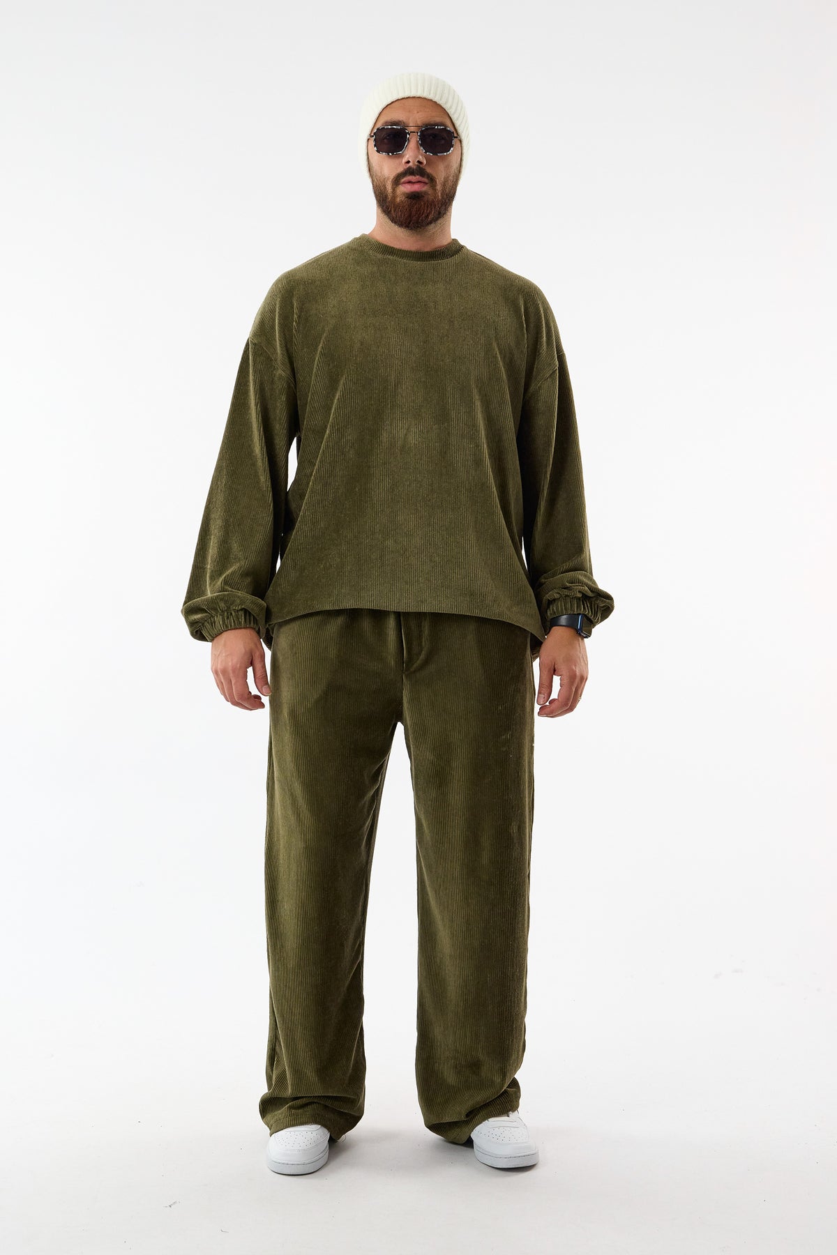 Soho Haki Kadife İkili Oversize Erkek Takım COC3731