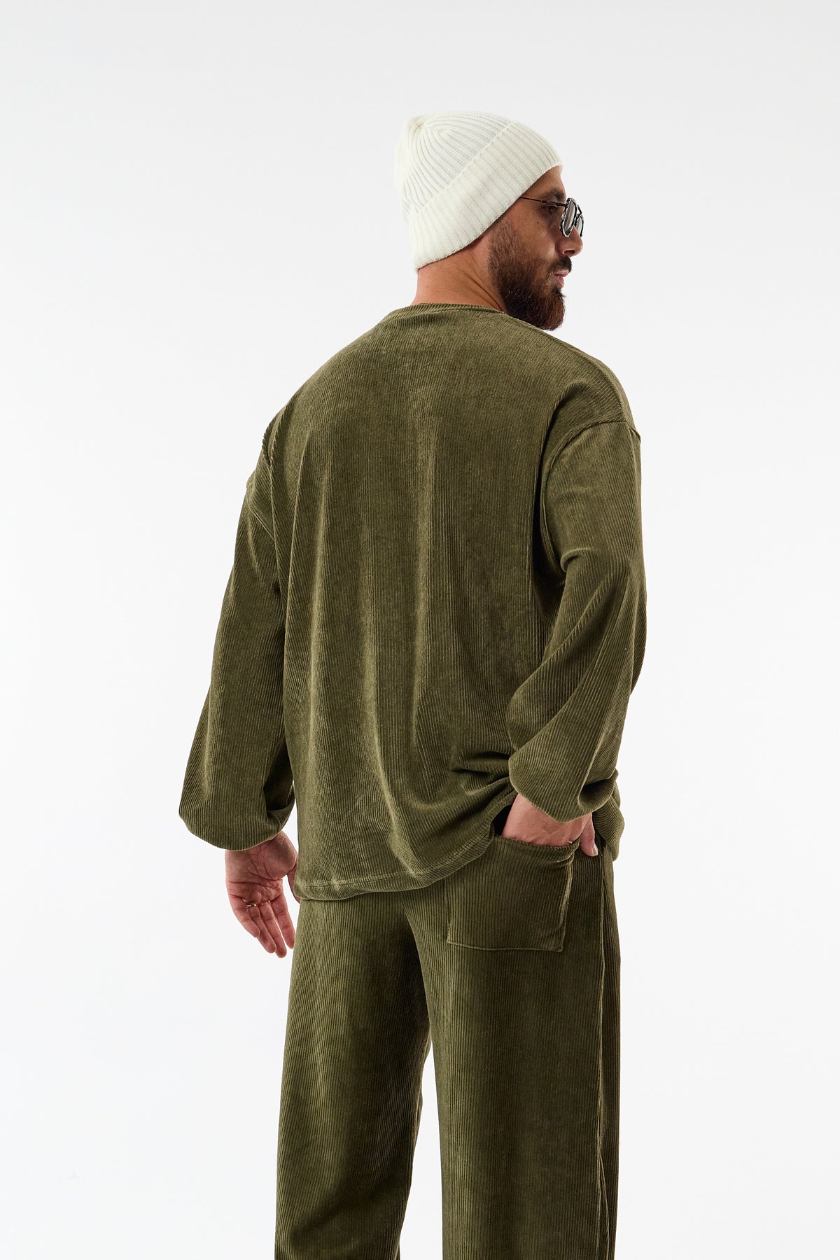 Soho Haki Kadife İkili Oversize Erkek Takım COC3731