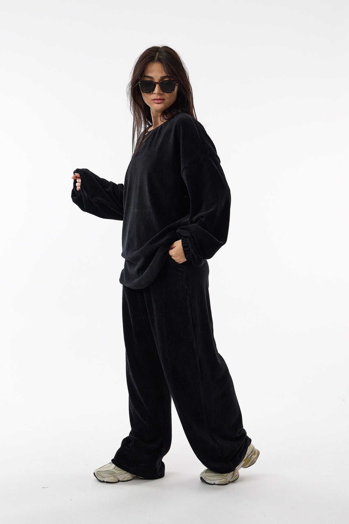 Soho Siyah Kadife İkili Oversize Kadın Takım COC3726