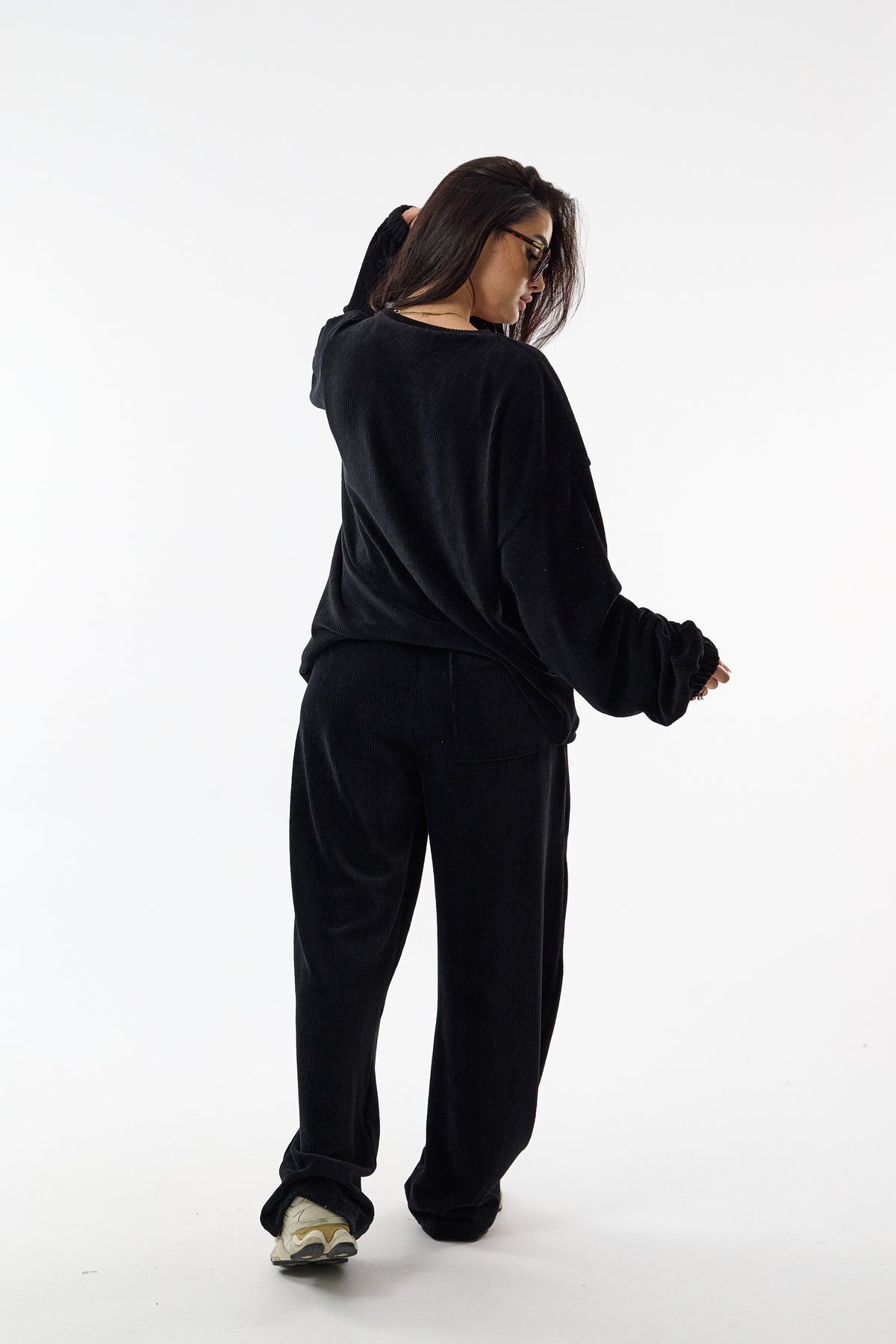 Soho Siyah Kadife İkili Oversize Kadın Takım COC3726
