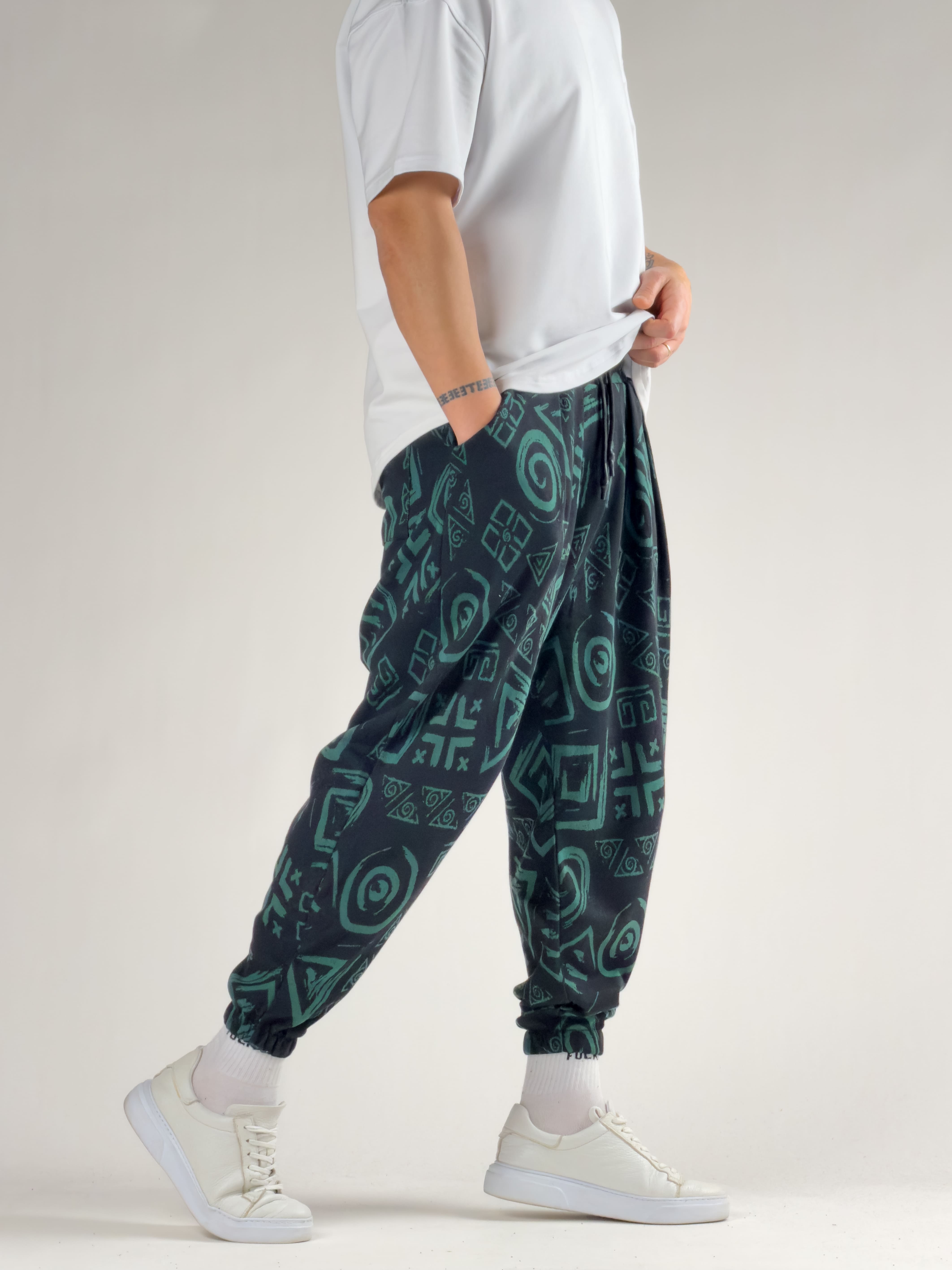 Spiral Desenli Yeşil Erkek Jogger Pantolon COC2791