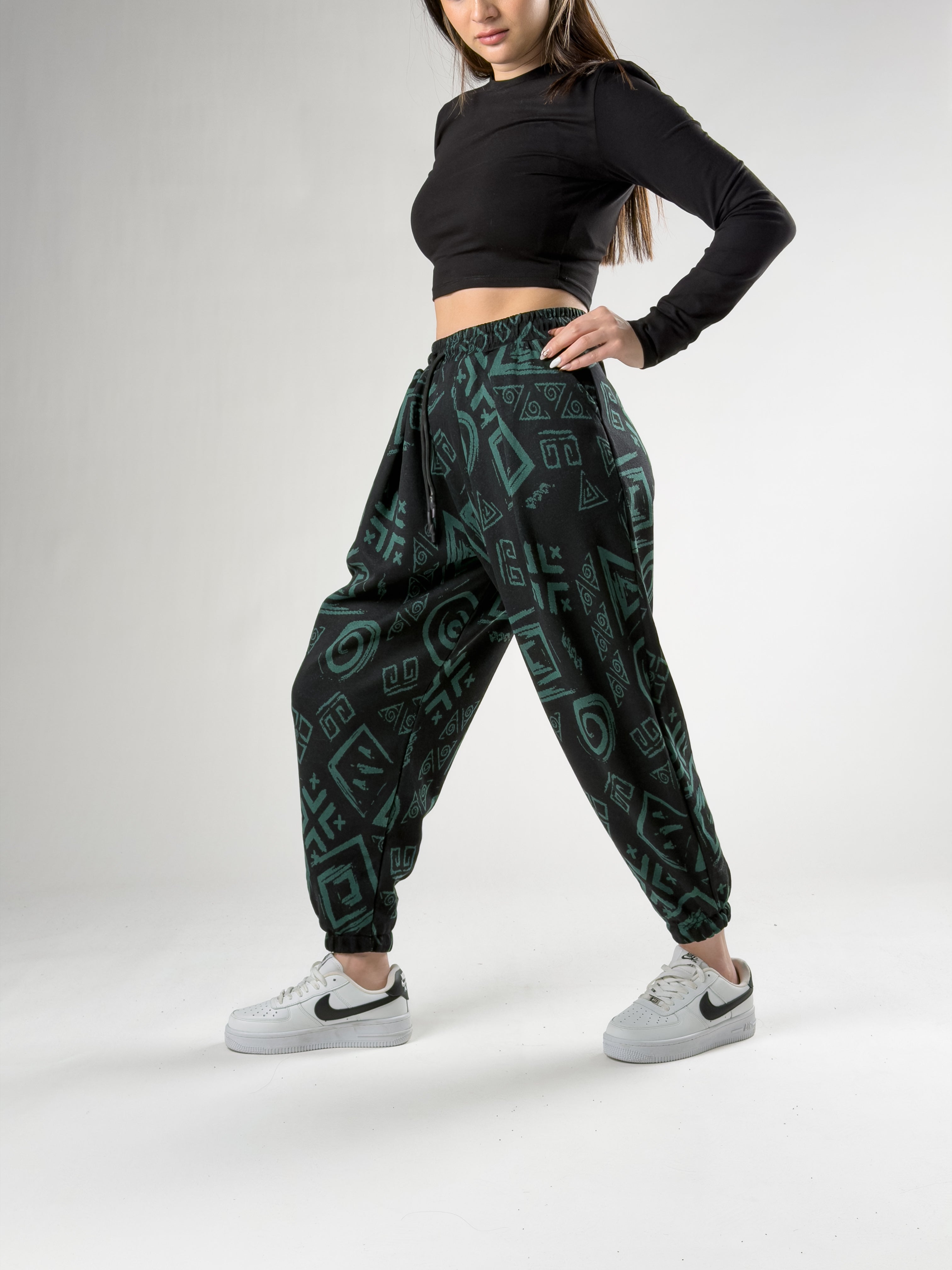 Spiral Desenli Yeşil Kadın Jogger Pantolon COC2755
