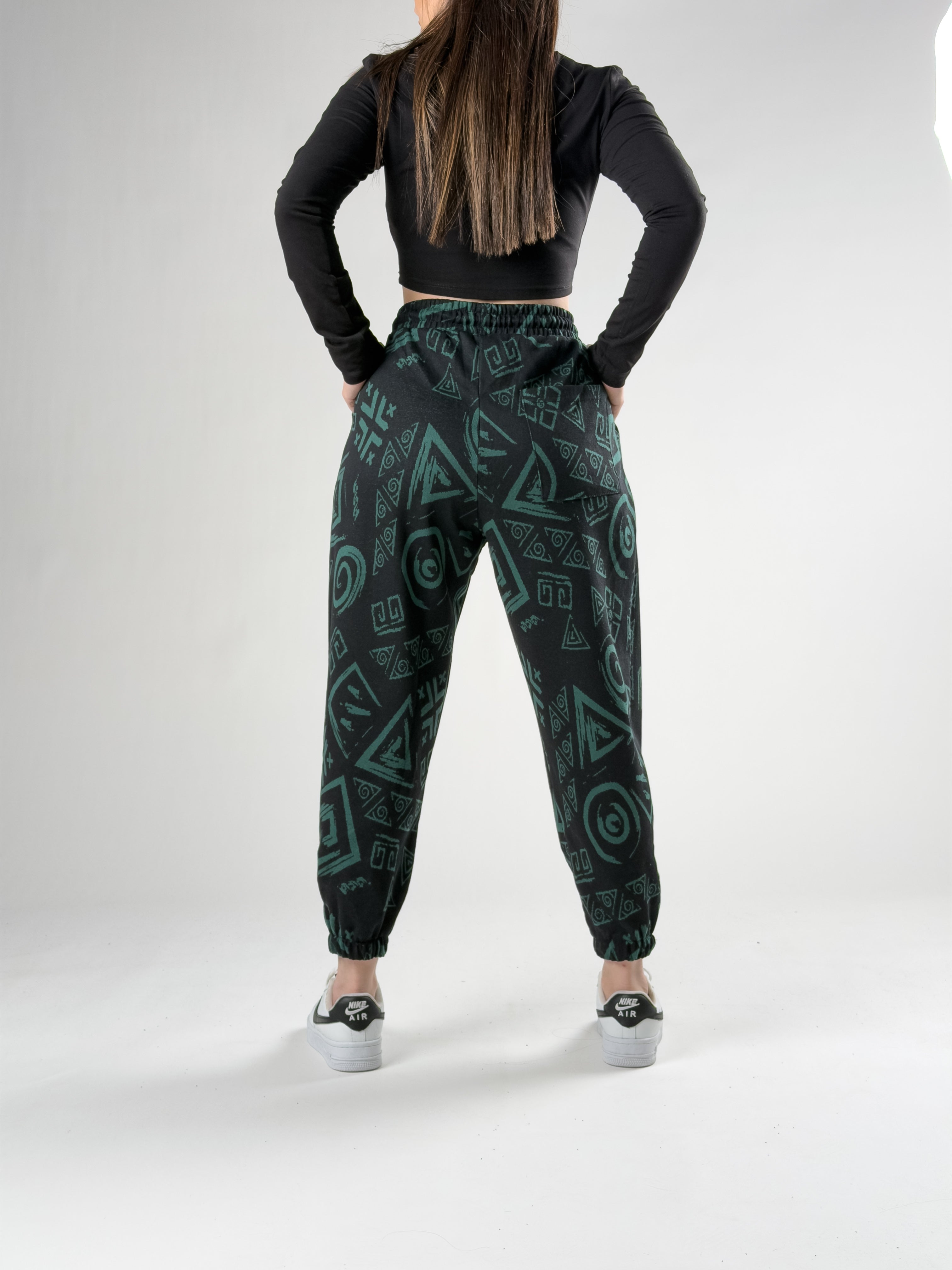 Spiral Desenli Yeşil Kadın Jogger Pantolon COC2755