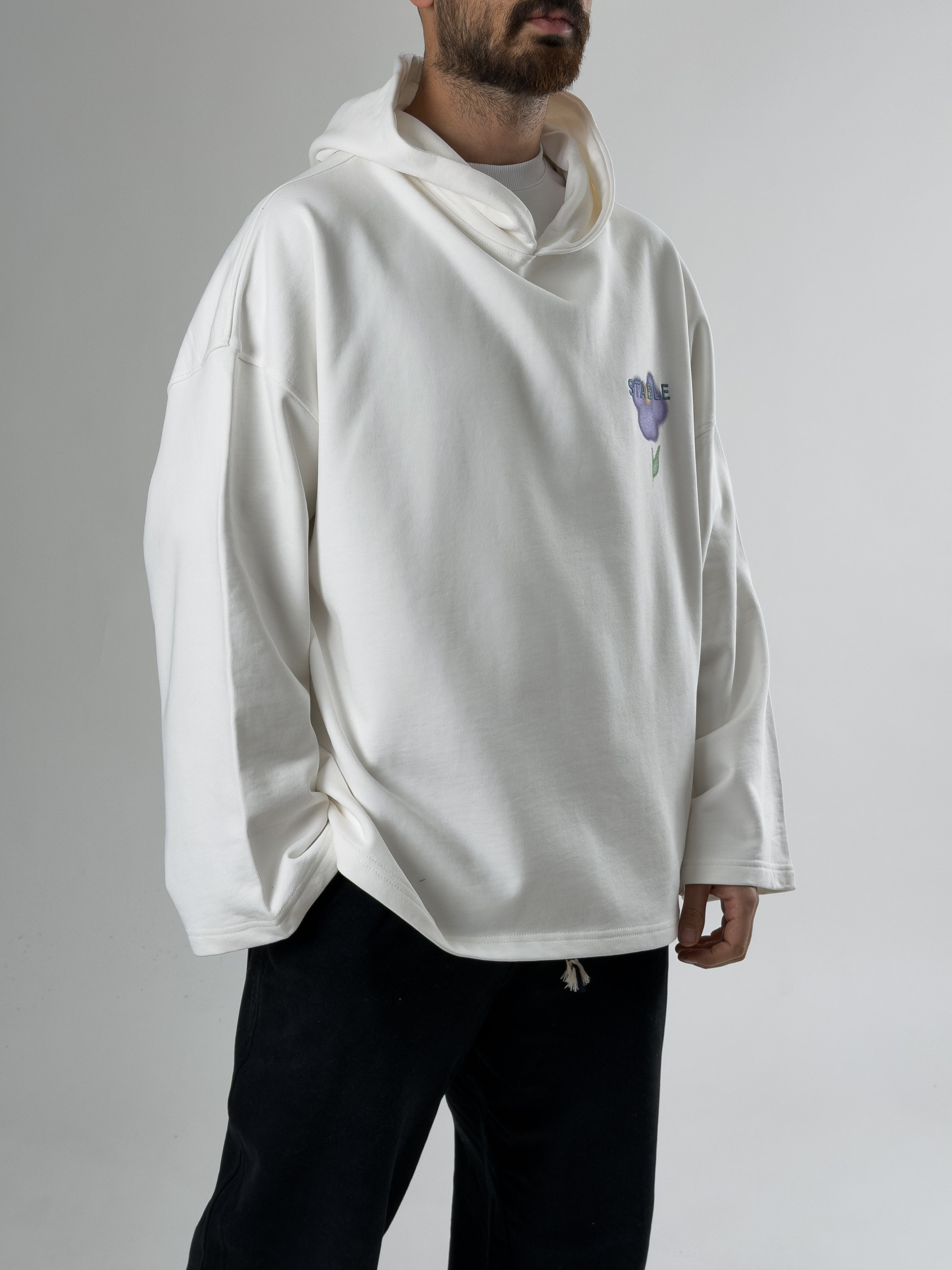 Stable Kapüşonlu Ekru Oversize Erkek Sweat COC2704