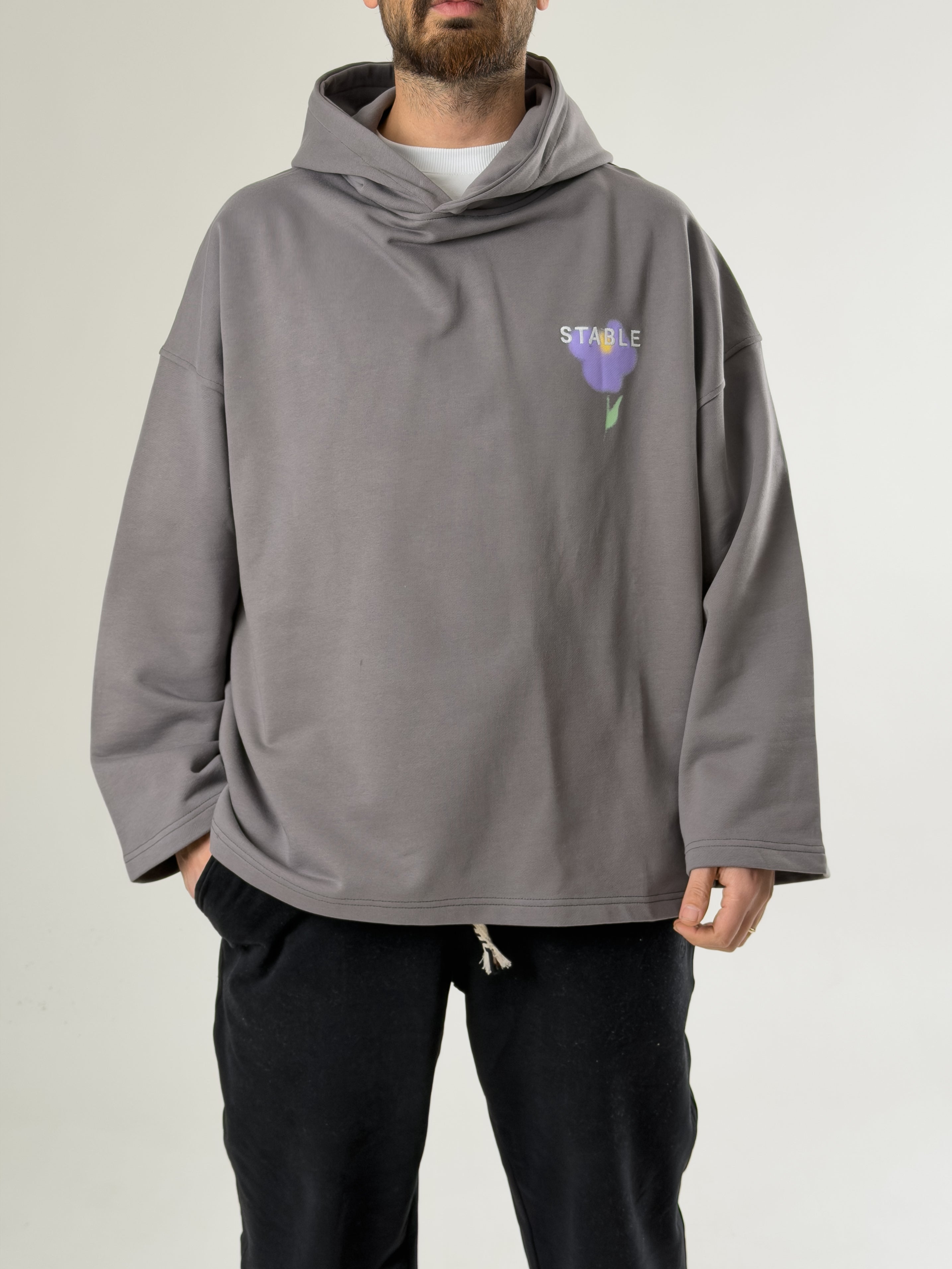 Stable Kapüşonlu Gri Erkek Oversize Sweat COC2705