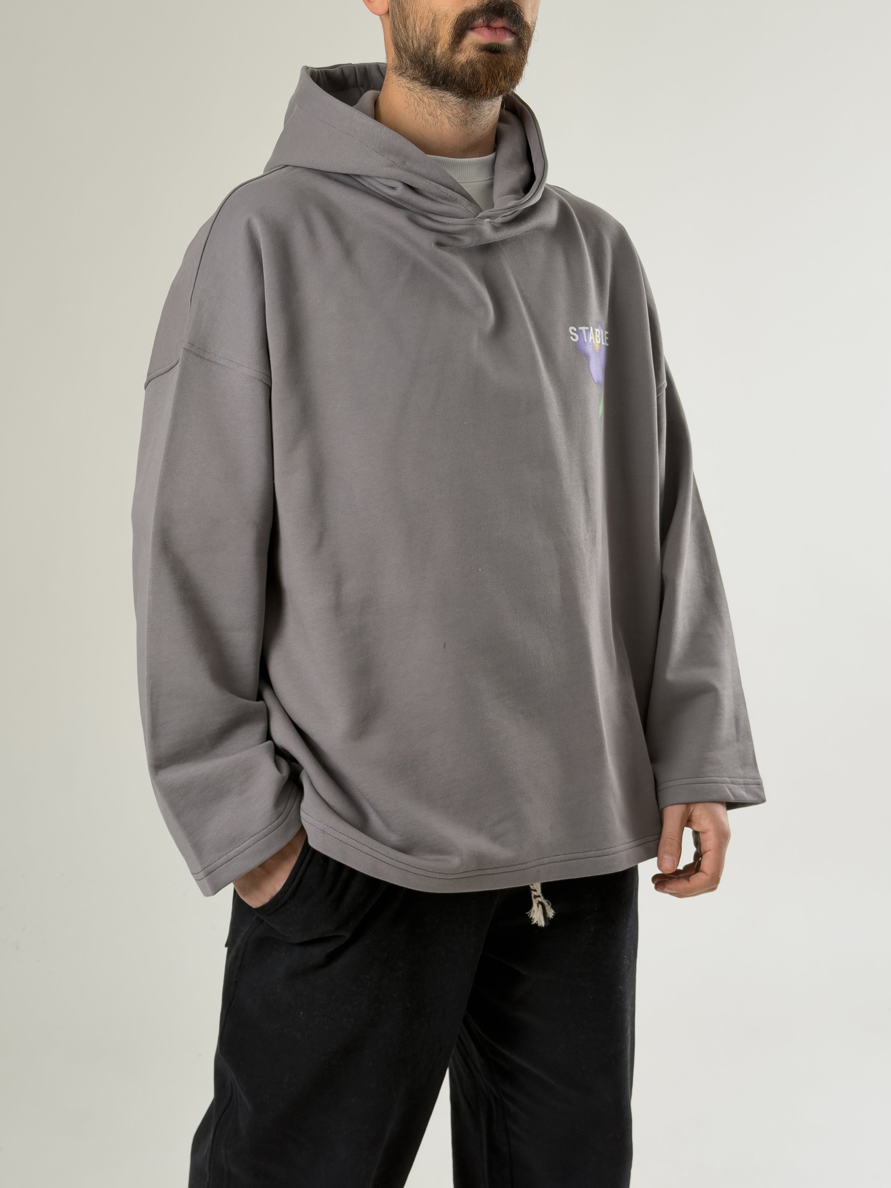 Stable Kapüşonlu Gri Erkek Oversize Sweat COC2705