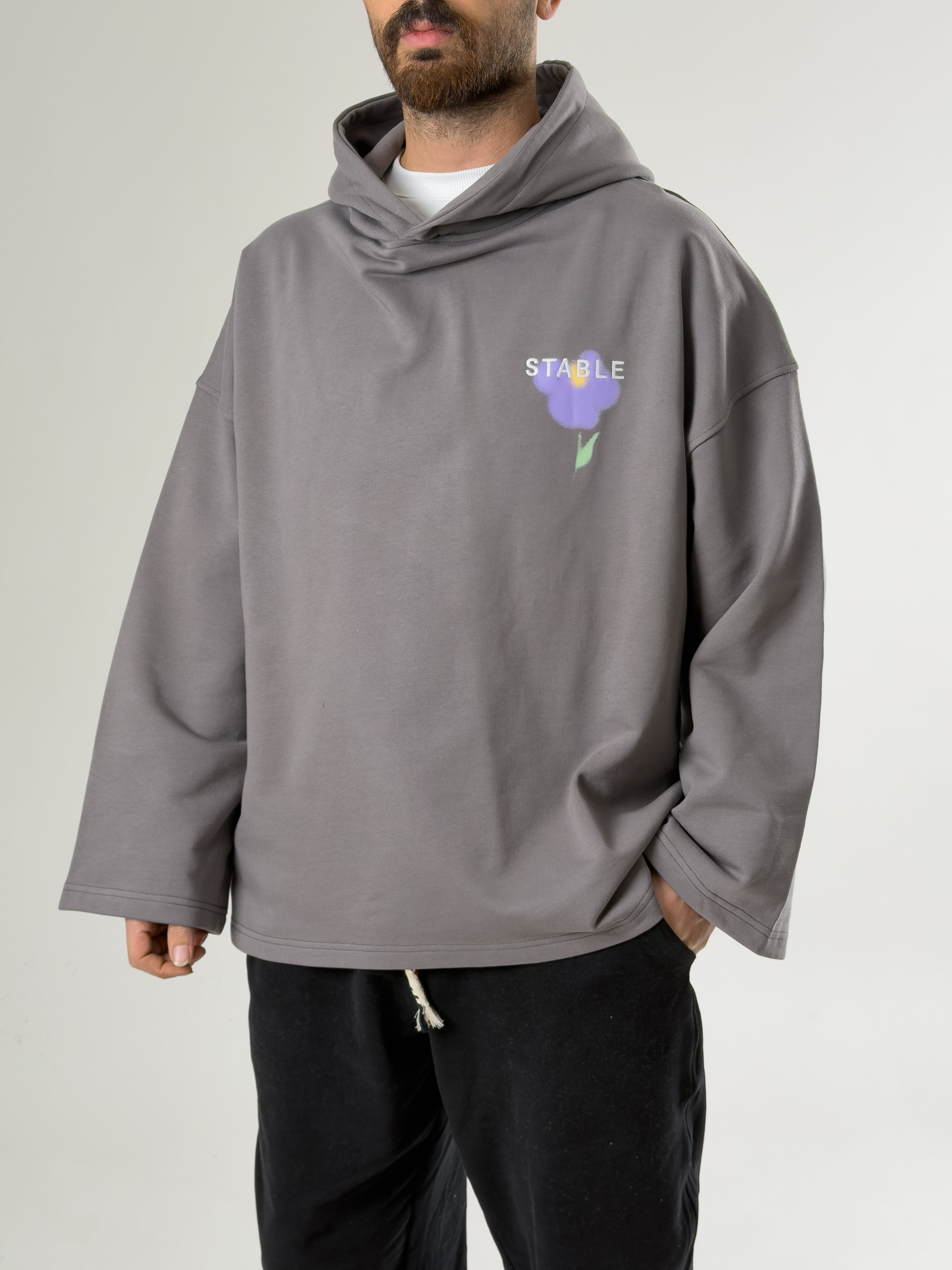 Stable Kapüşonlu Gri Erkek Oversize Sweat COC2705