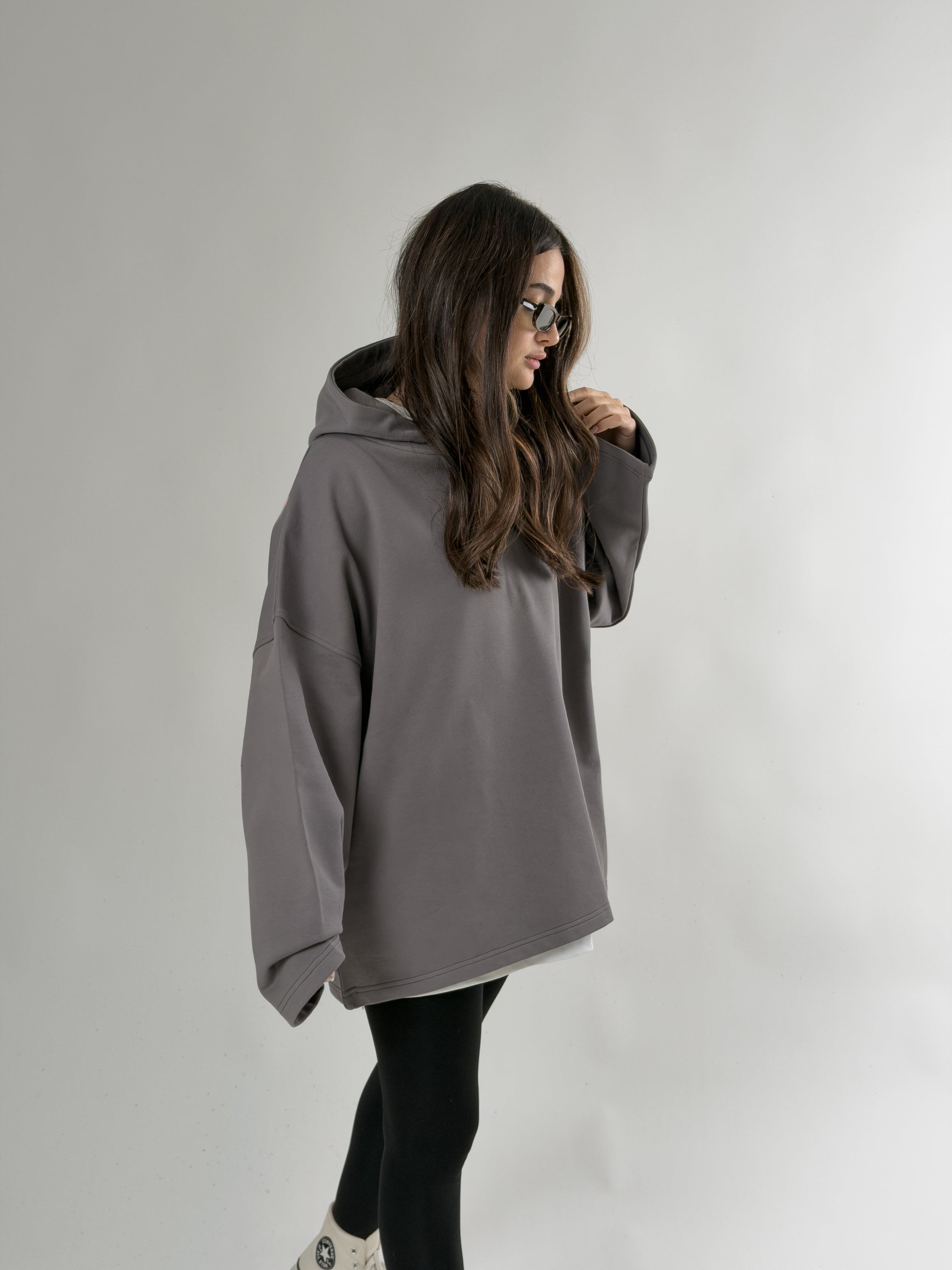 Stable Kapüşonlu Gri Oversize Kadın Sweat COC2691